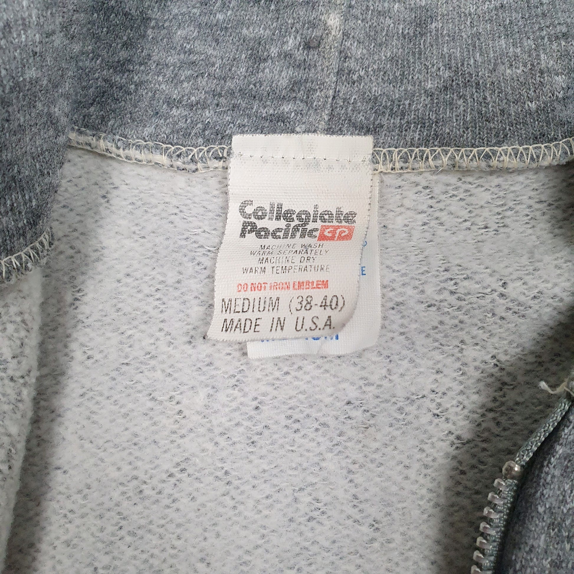 Mens Grey Collegiate Pacific Vintage 90s Made In USA Full Zip Jumper