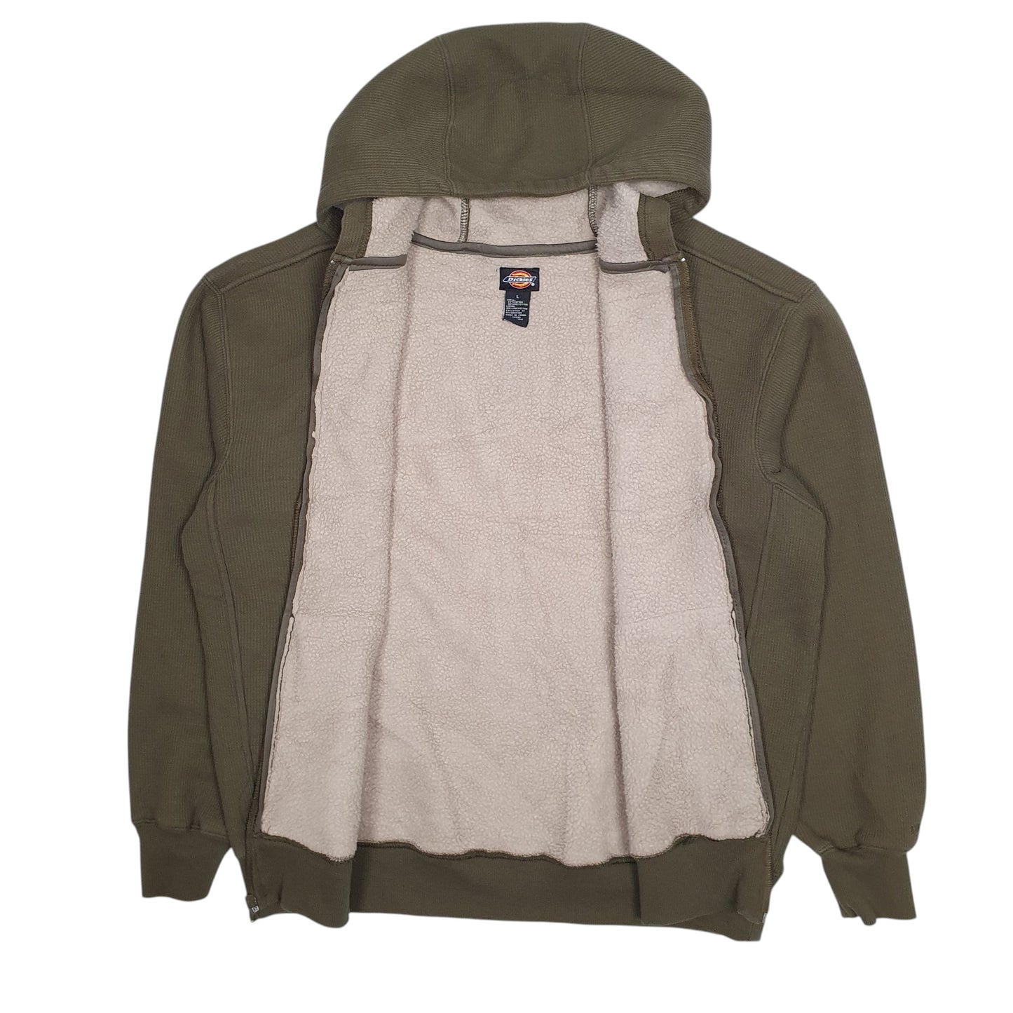 Mens Green Dickies Hoodie Fleece Lined Full Zip Jumper