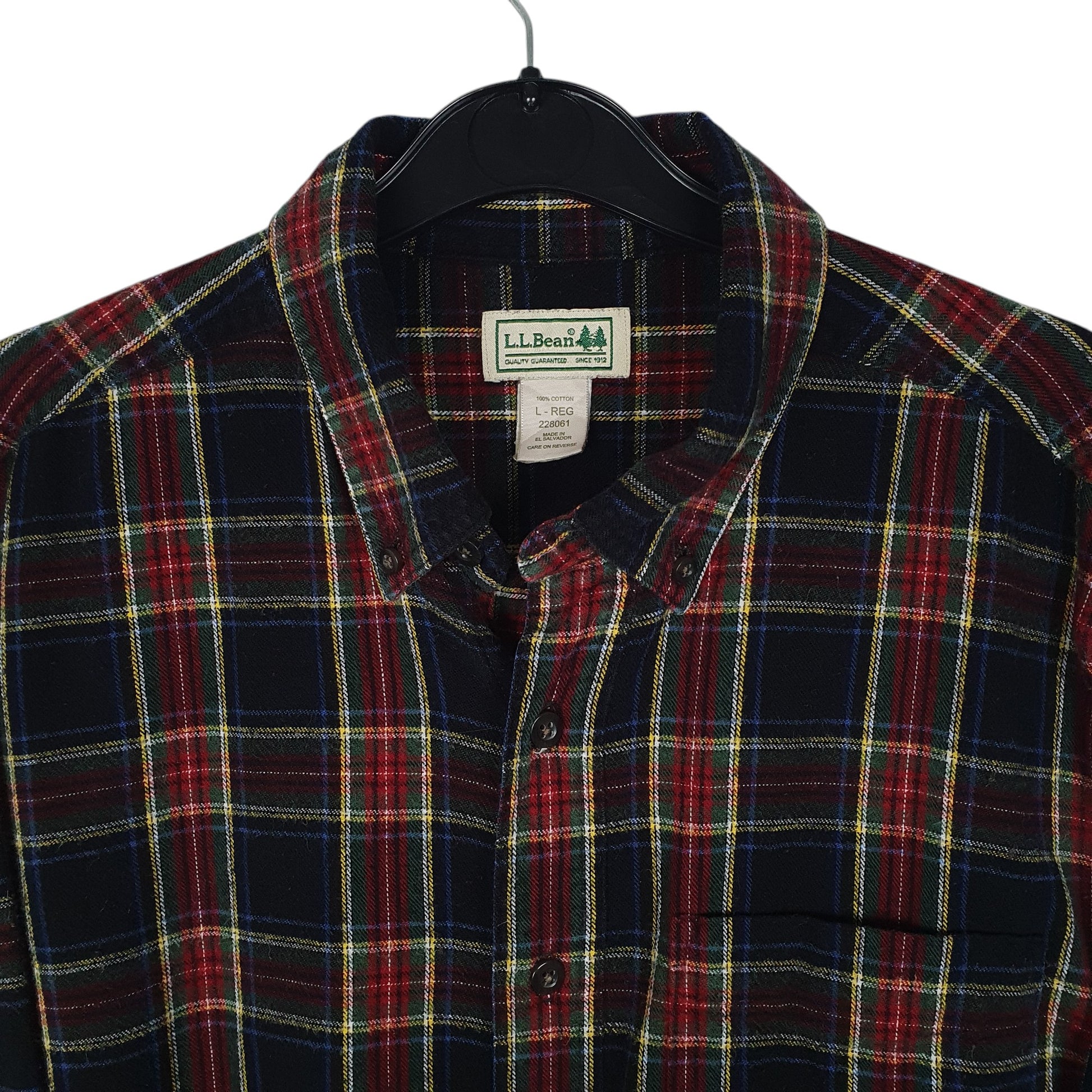Mens Navy L.L.Bean Thick Flannel Plaid  Shirt