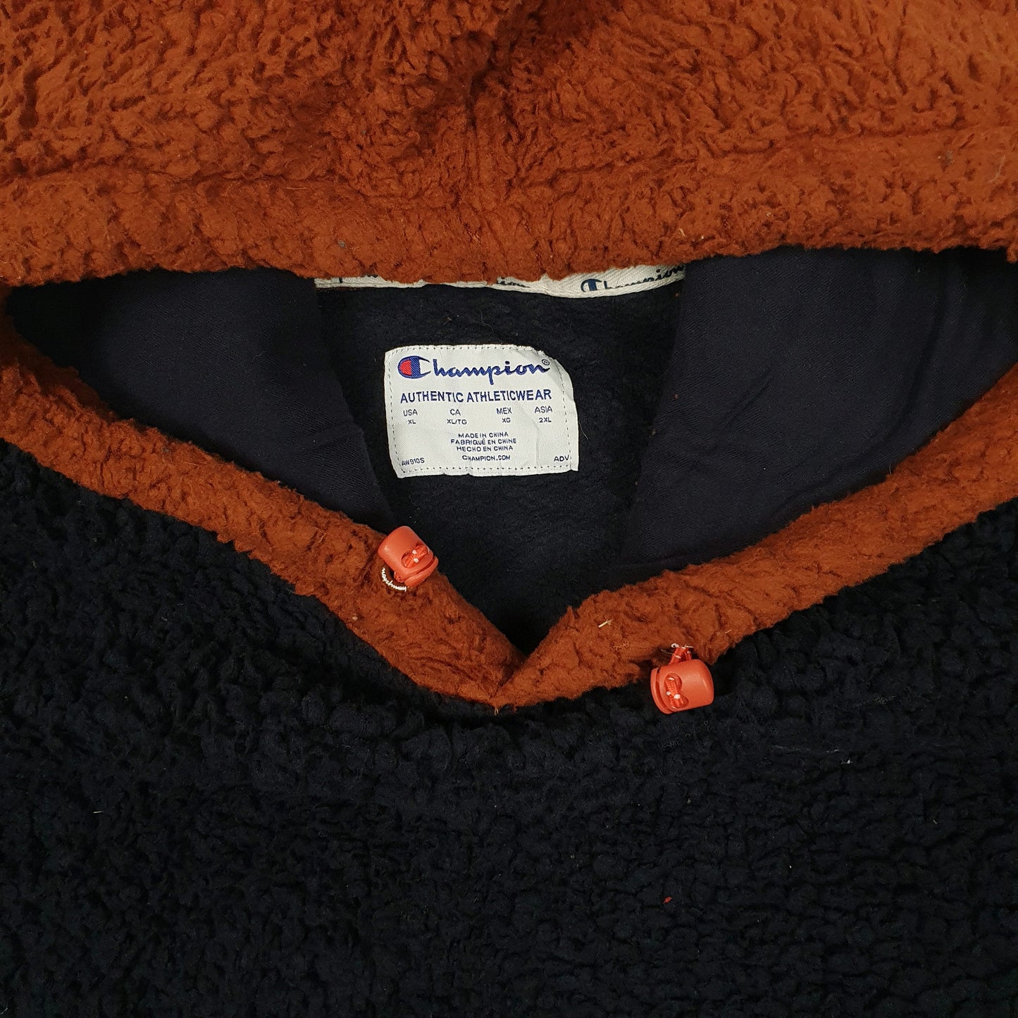 Mens Navy Champion Sherpa Retro Pile Hoodie Jumper