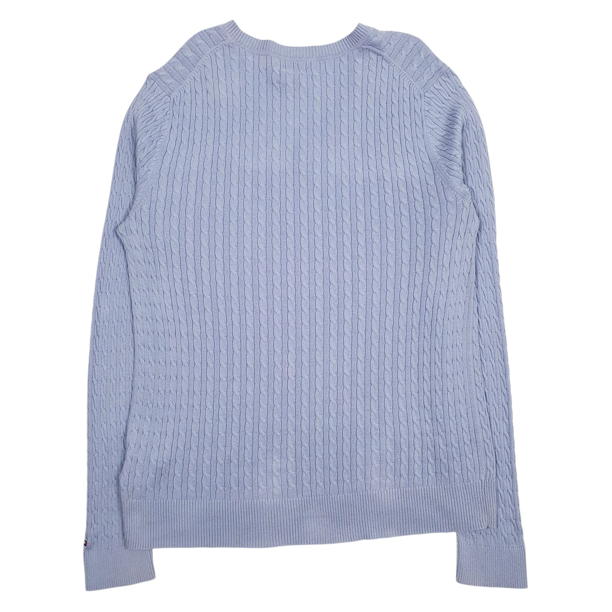 Womens Blue Tommy Hilfiger Cable Knit Knitwear V Neck Jumper