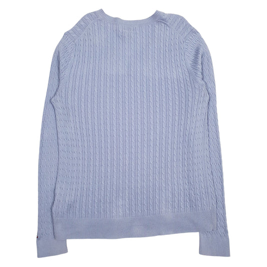 Womens Blue Tommy Hilfiger Cable Knit Knitwear V Neck Jumper