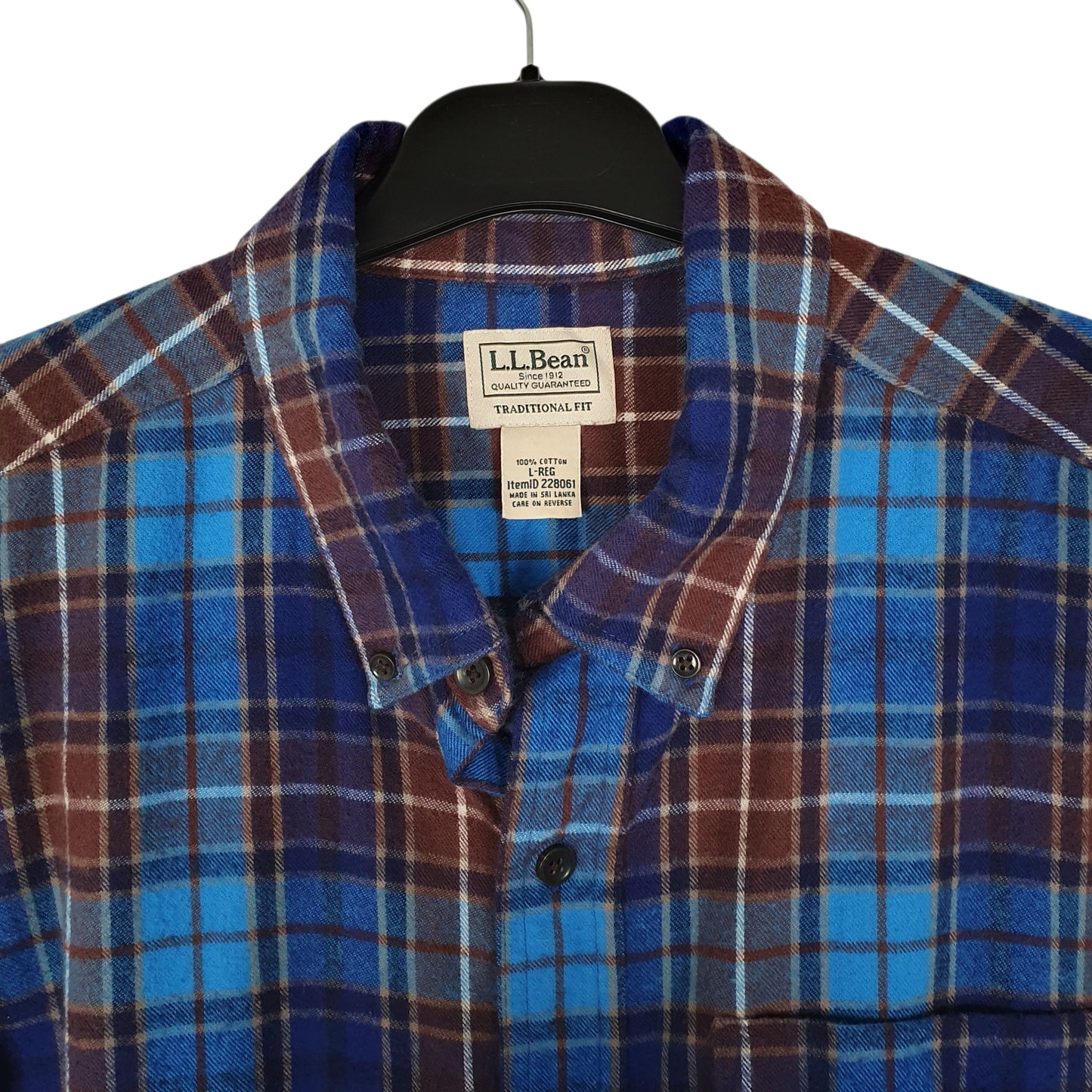 Mens Blue L.L.Bean Scotch Plaid Flannel  Shirt