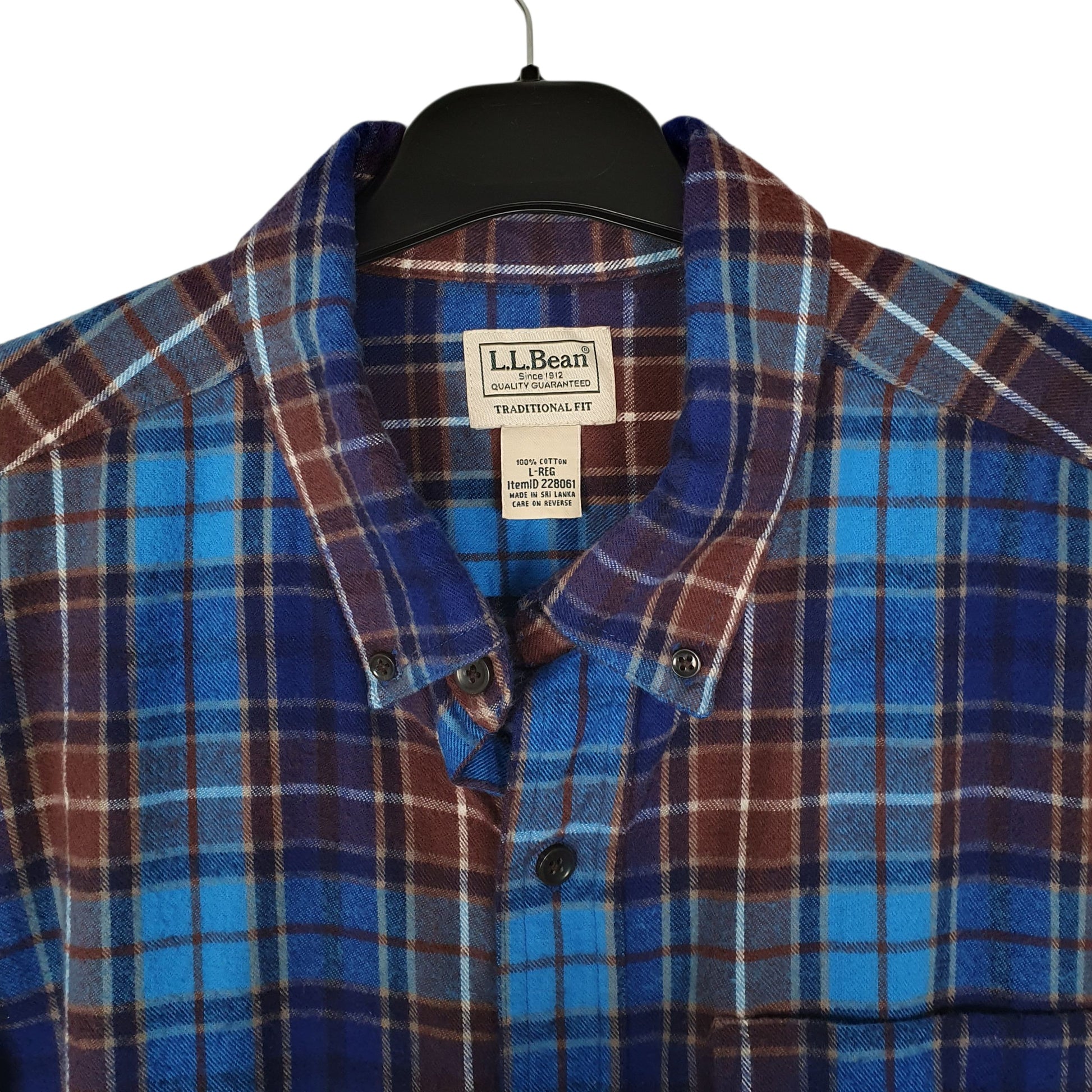 Mens Blue L.L.Bean Scotch Plaid Flannel  Shirt