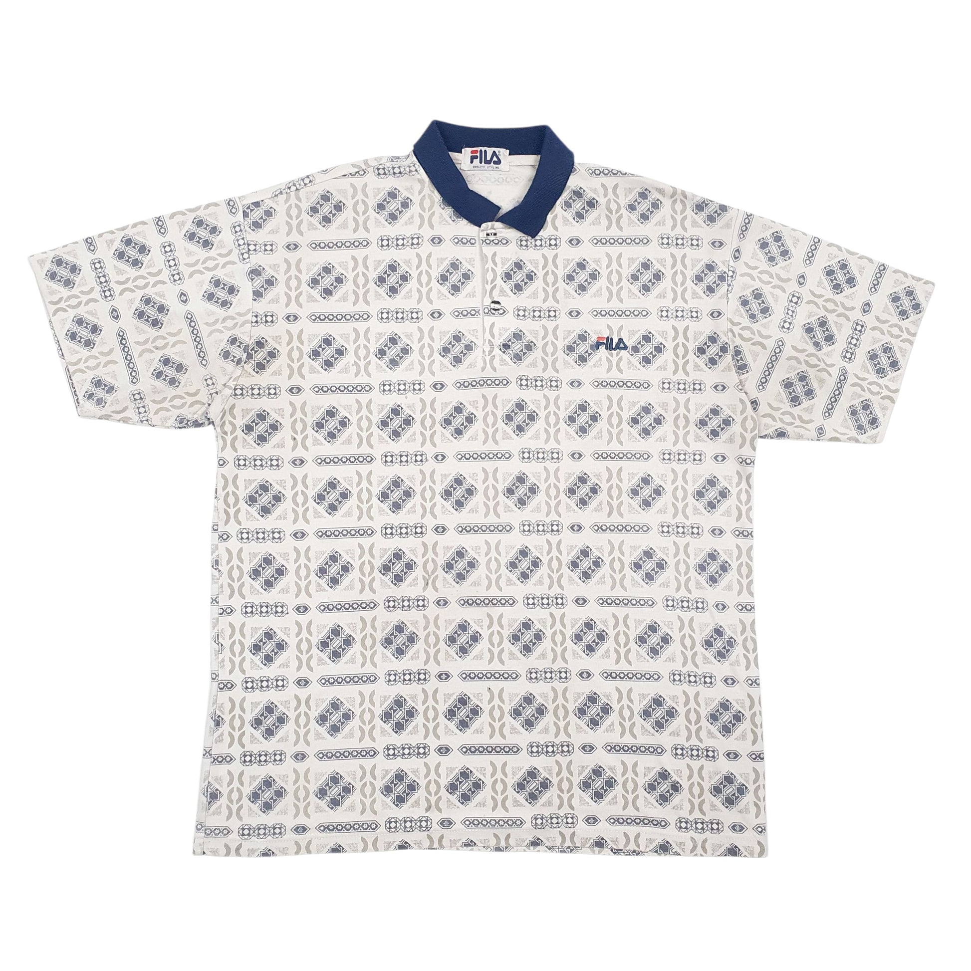 Mens White Fila  Short Sleeve Polo Shirt