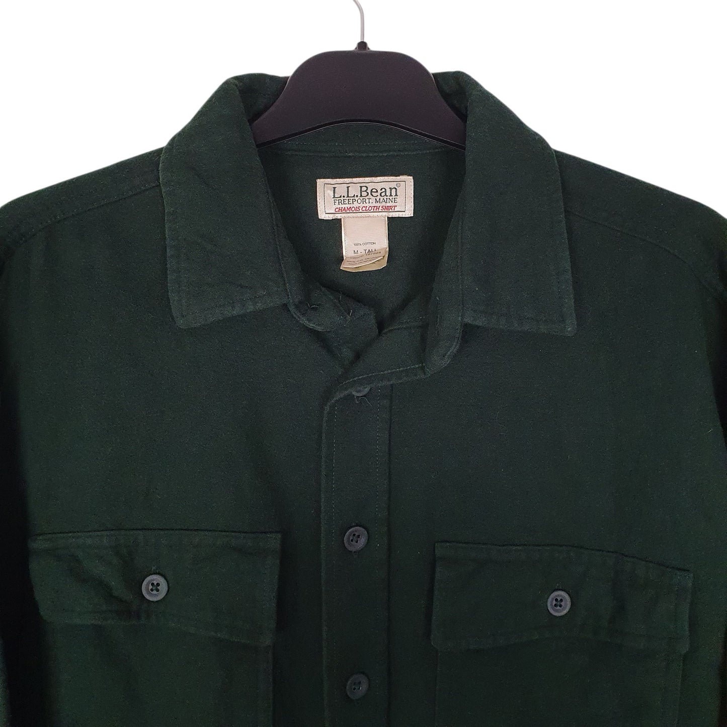 Mens Green L.L.Bean Thick Chamois Flannel Tall  Shirt