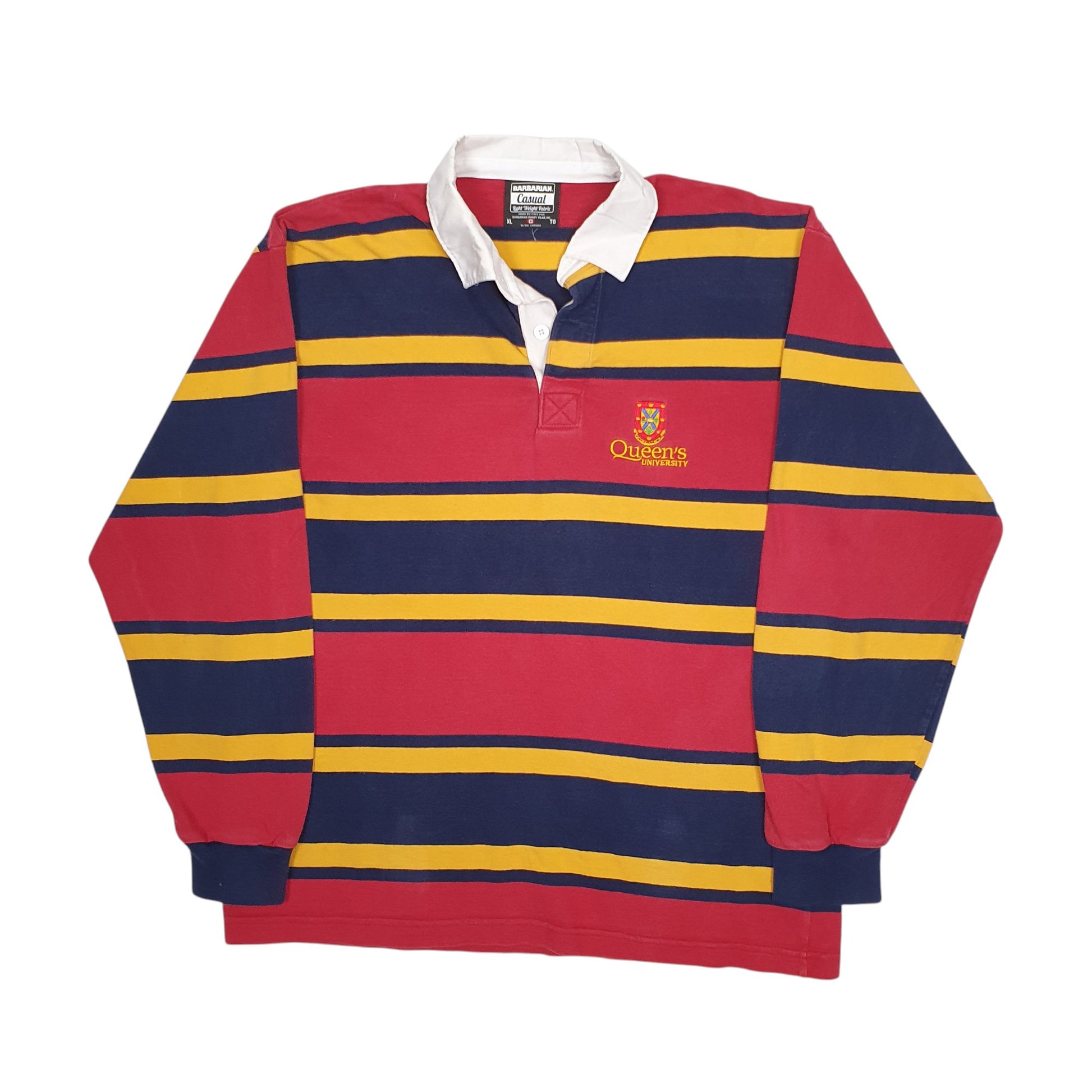 Mens Red Barbarian Rugby Queens University Long Sleeve Polo Shirt
