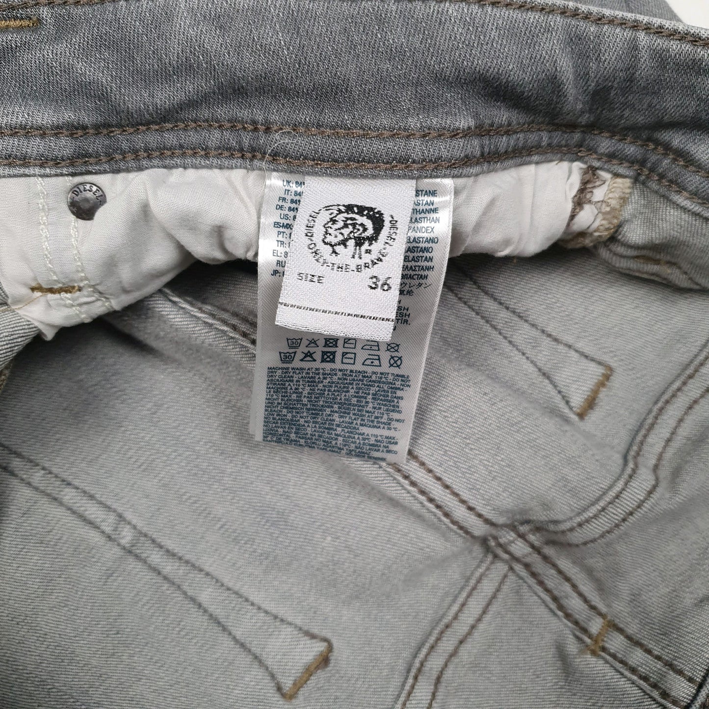 Mens Grey Diesel Stretch Quarter Zip Jeans