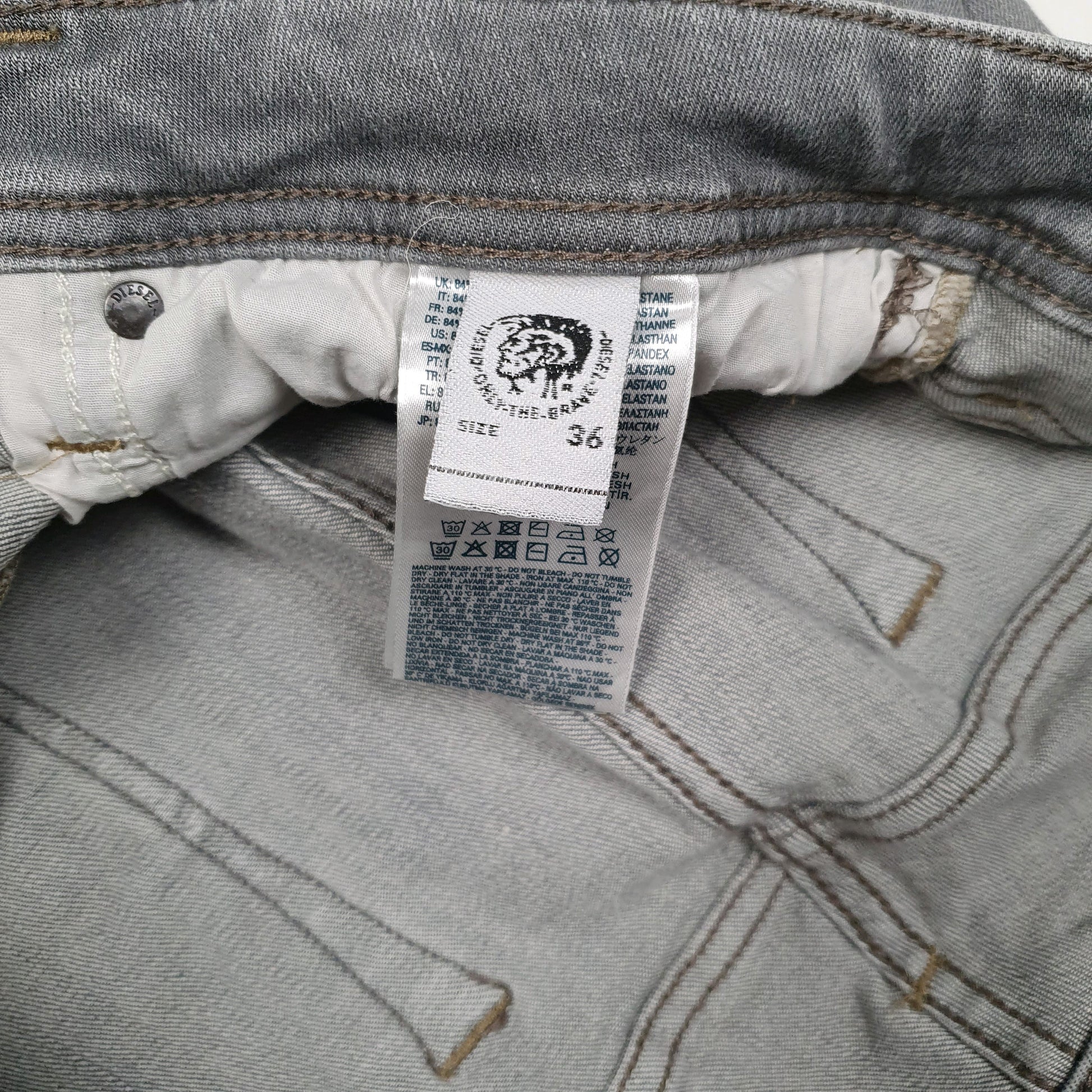Mens Grey Diesel Stretch Quarter Zip Jeans