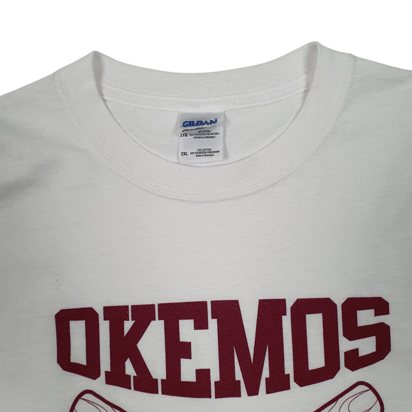 Womens White Gildan Okemos Baseball Crewneck T Shirt