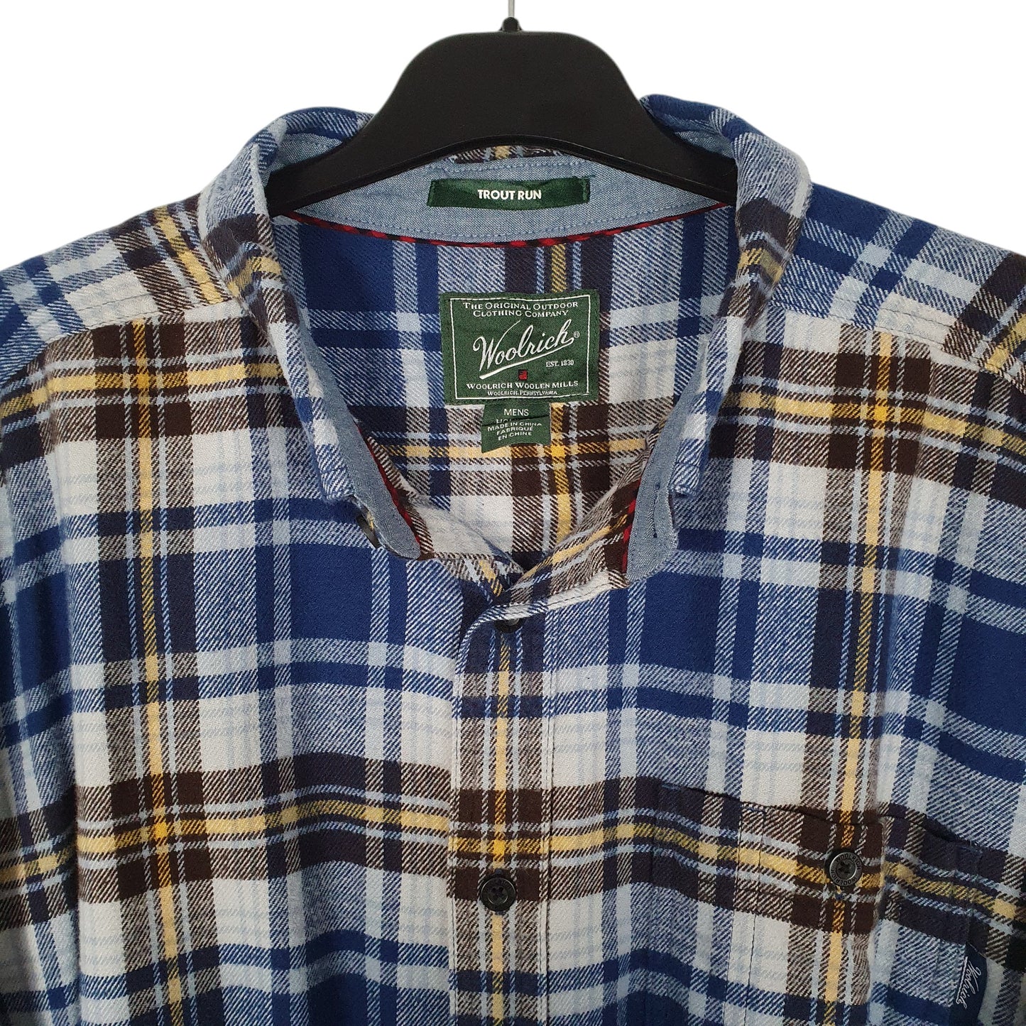 Mens Blue Woolrich Thick Flannel Plaid  Shirt