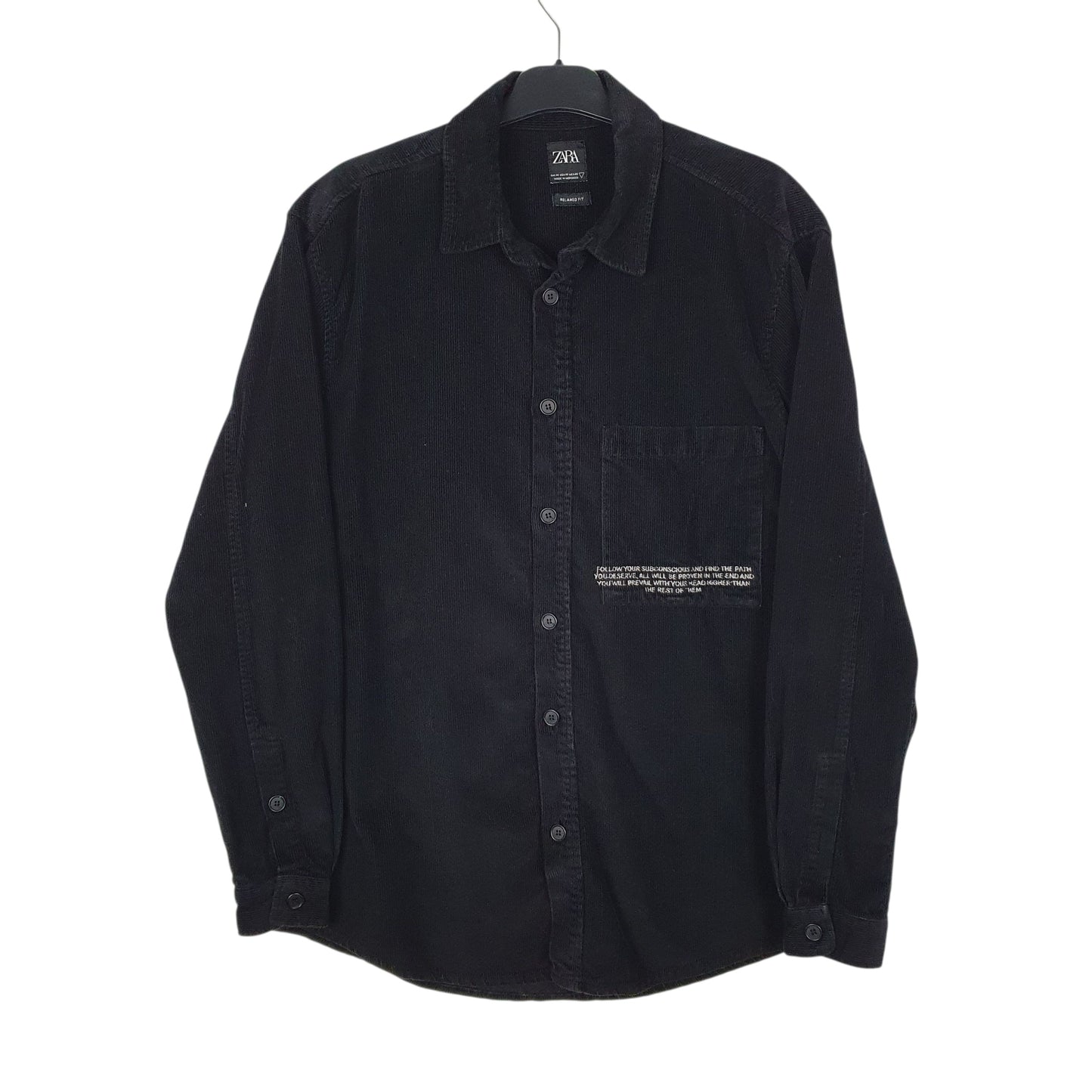 Mens Black Zara Corduroy Long Sleeve Shirt