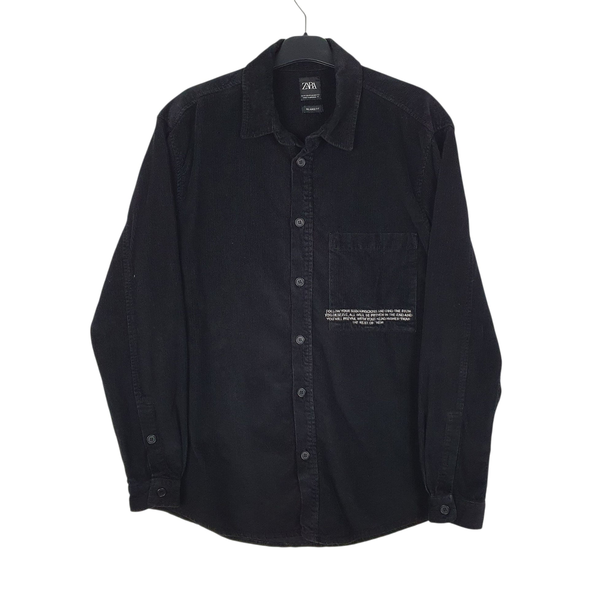 Mens Black Zara Corduroy Long Sleeve Shirt