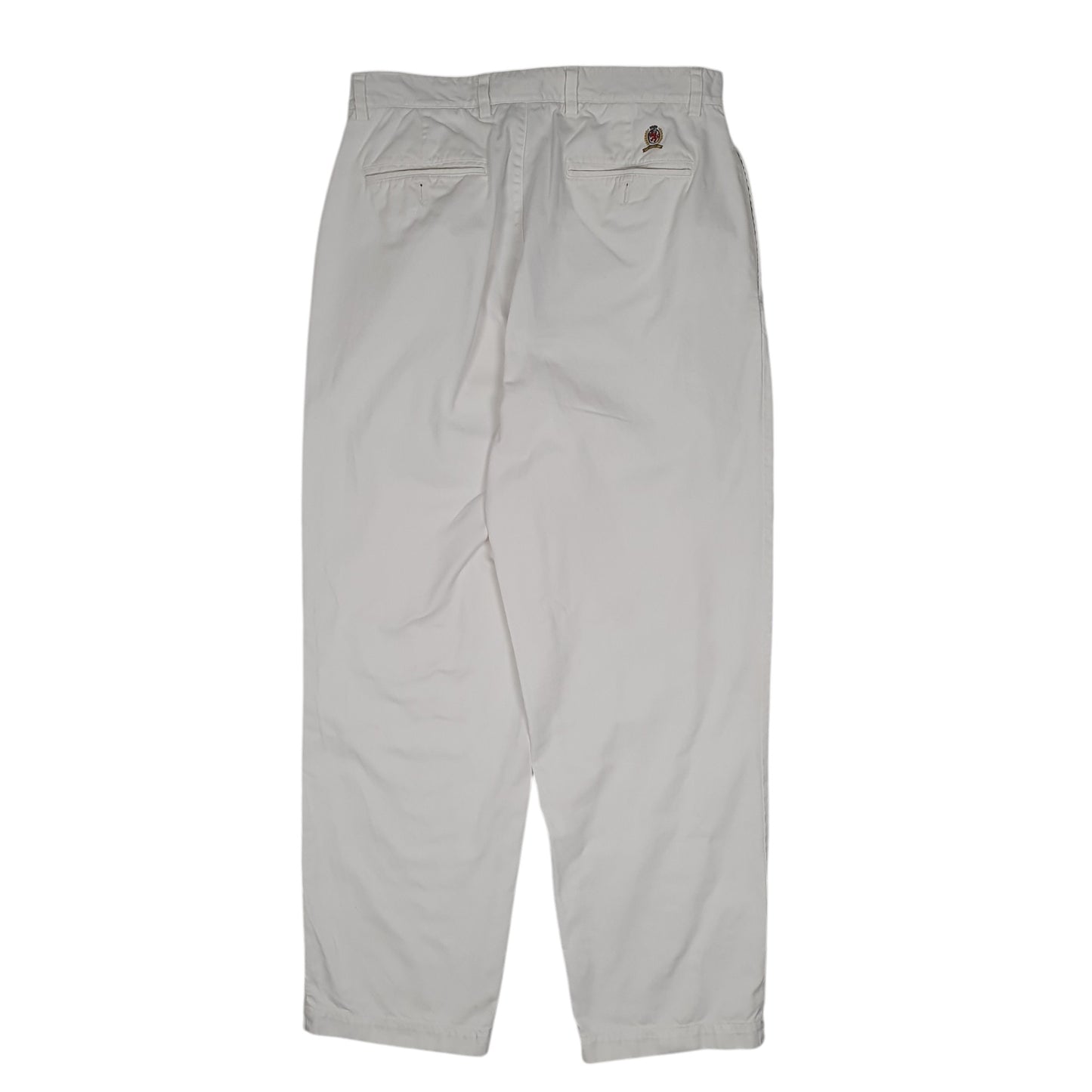 Mens White Tommy Hilfiger Double Pleated  Trousers