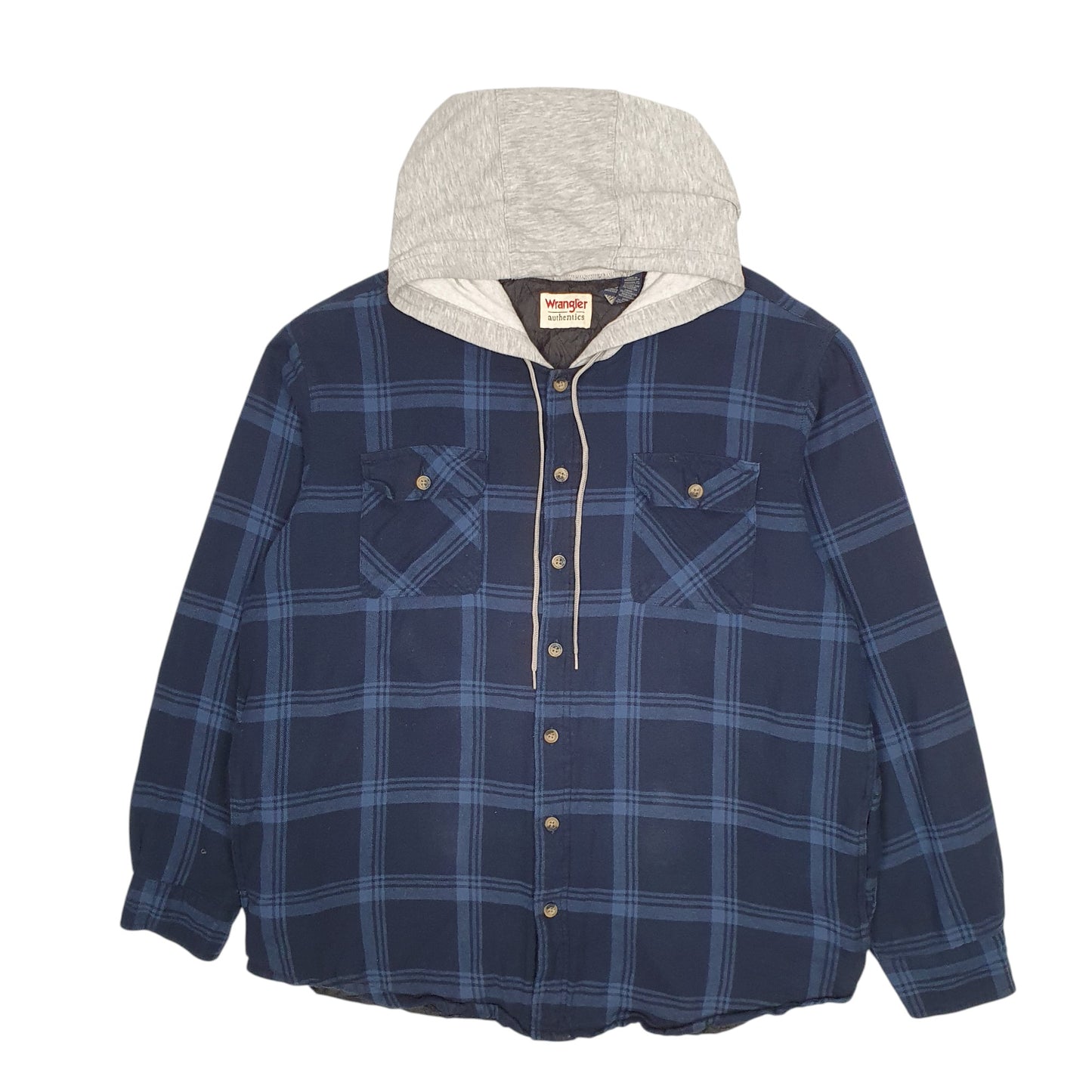 Mens Navy Wrangler Plaid Hoodie  Coat