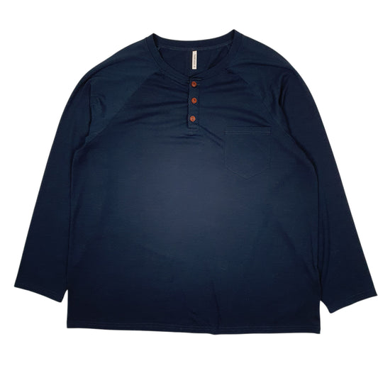 Mens Navy Taohuadao Henley Long Sleeve T Shirt