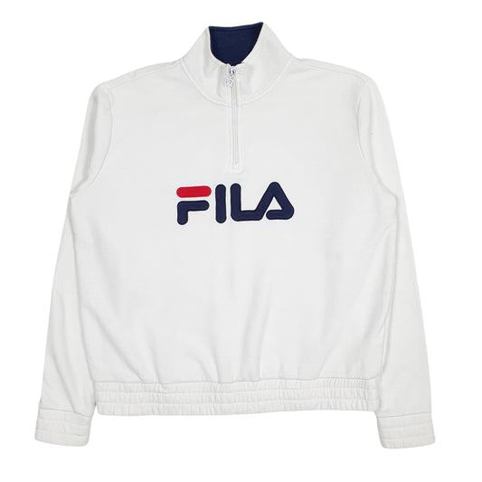 Mens White Fila Spellout Quarter Zip Jumper