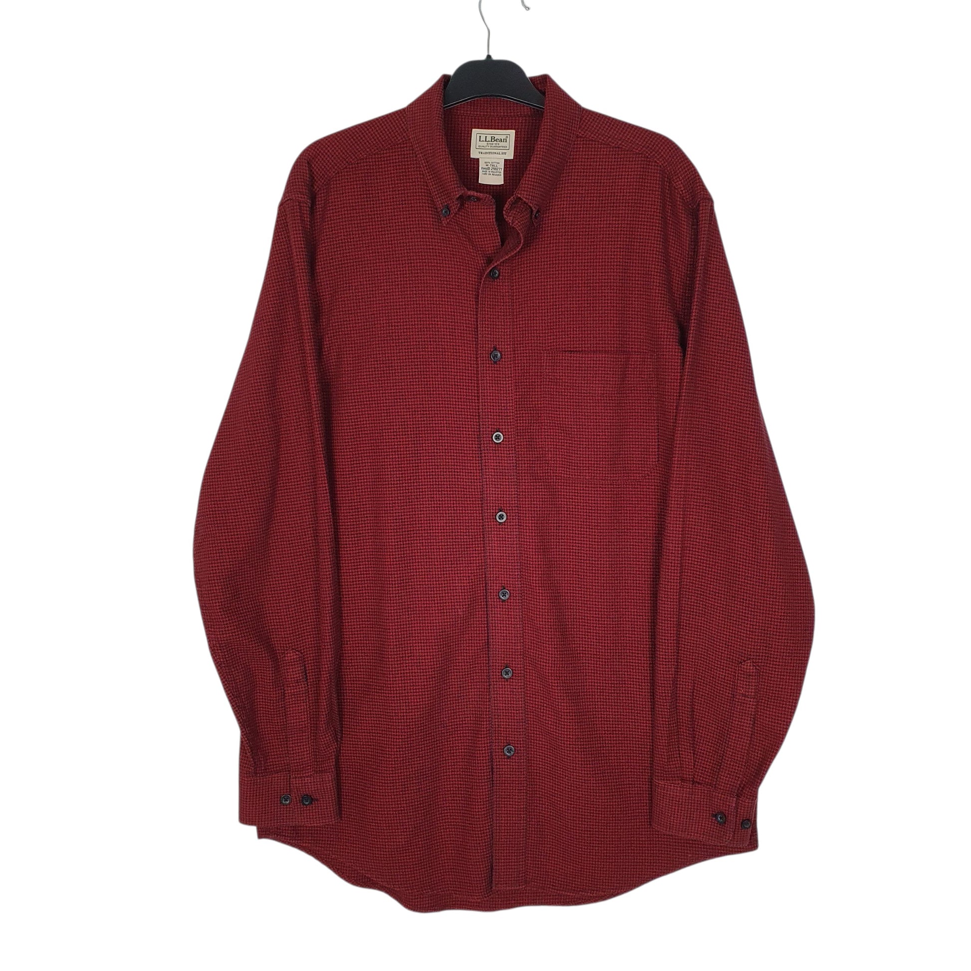Mens Red L.L.Bean Thick Houndstooth Tall Long Sleeve Shirt