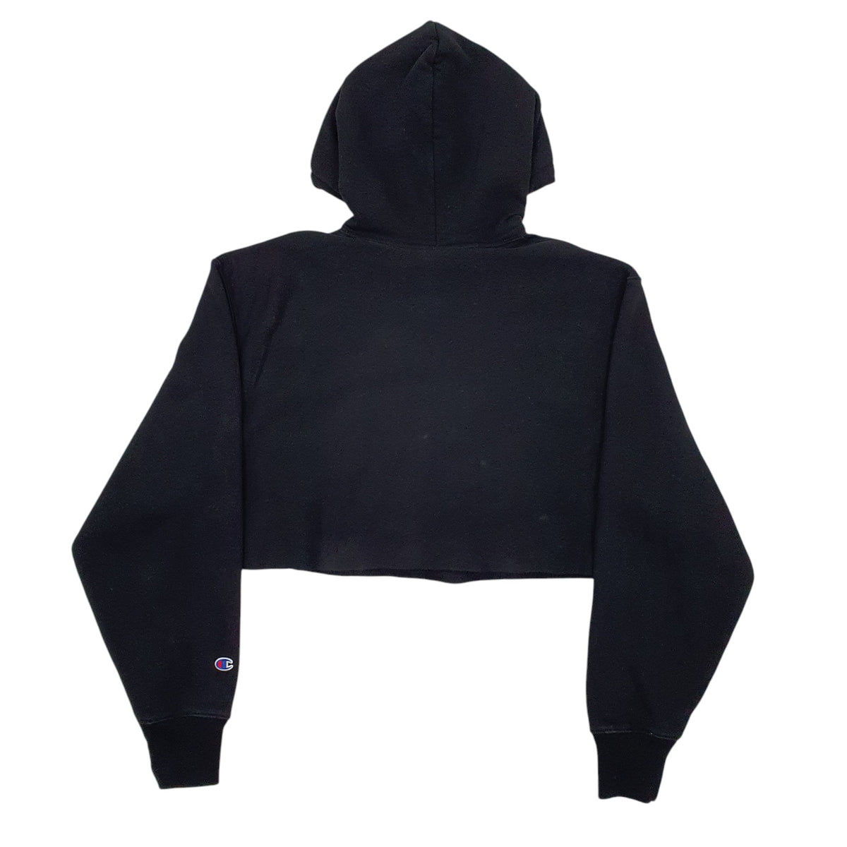 Womens Black Champion Reverse Weave Croptop Spellout Hoodie Jumper