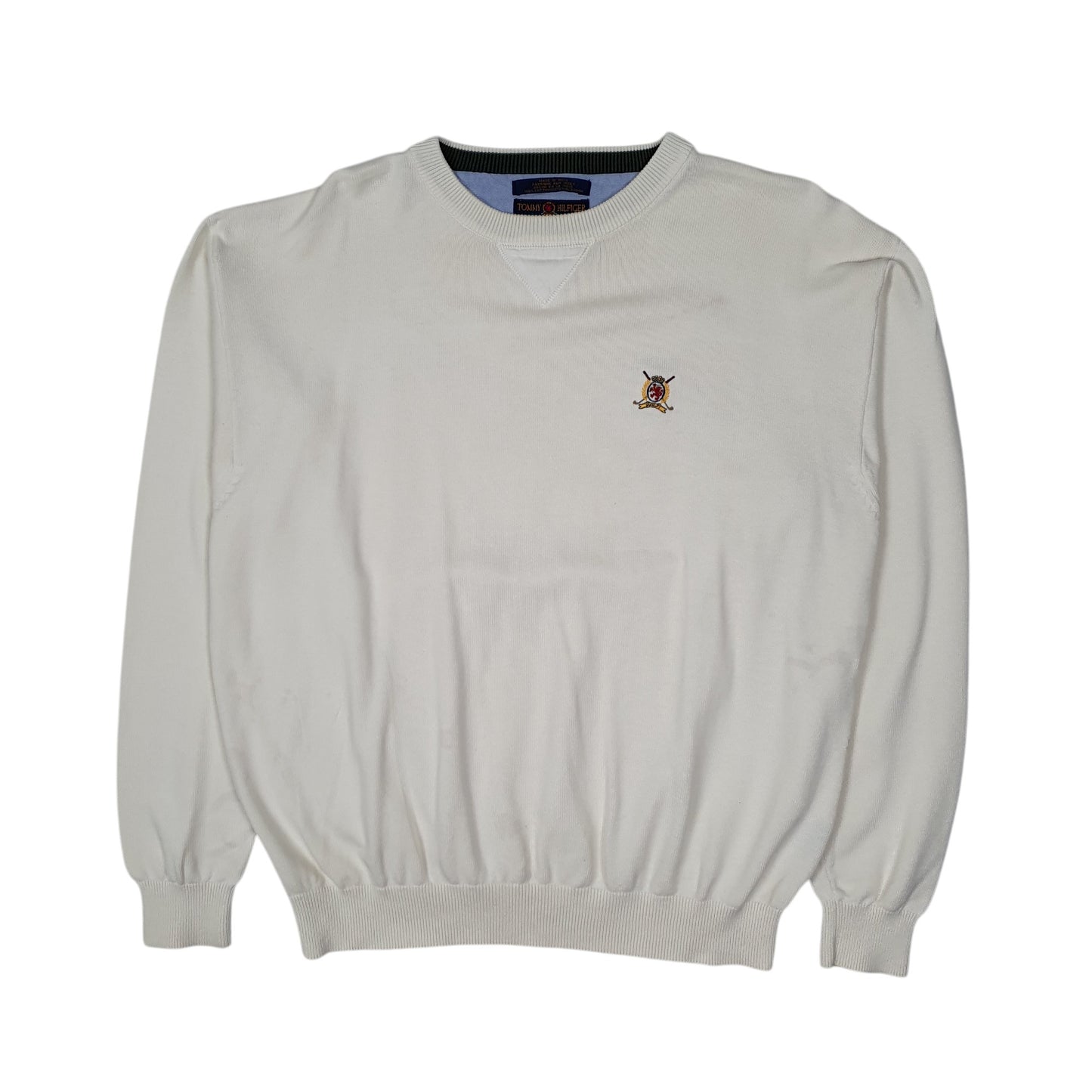 Mens White Tommy Hilfiger Vintage 00s Golf Crewneck Jumper