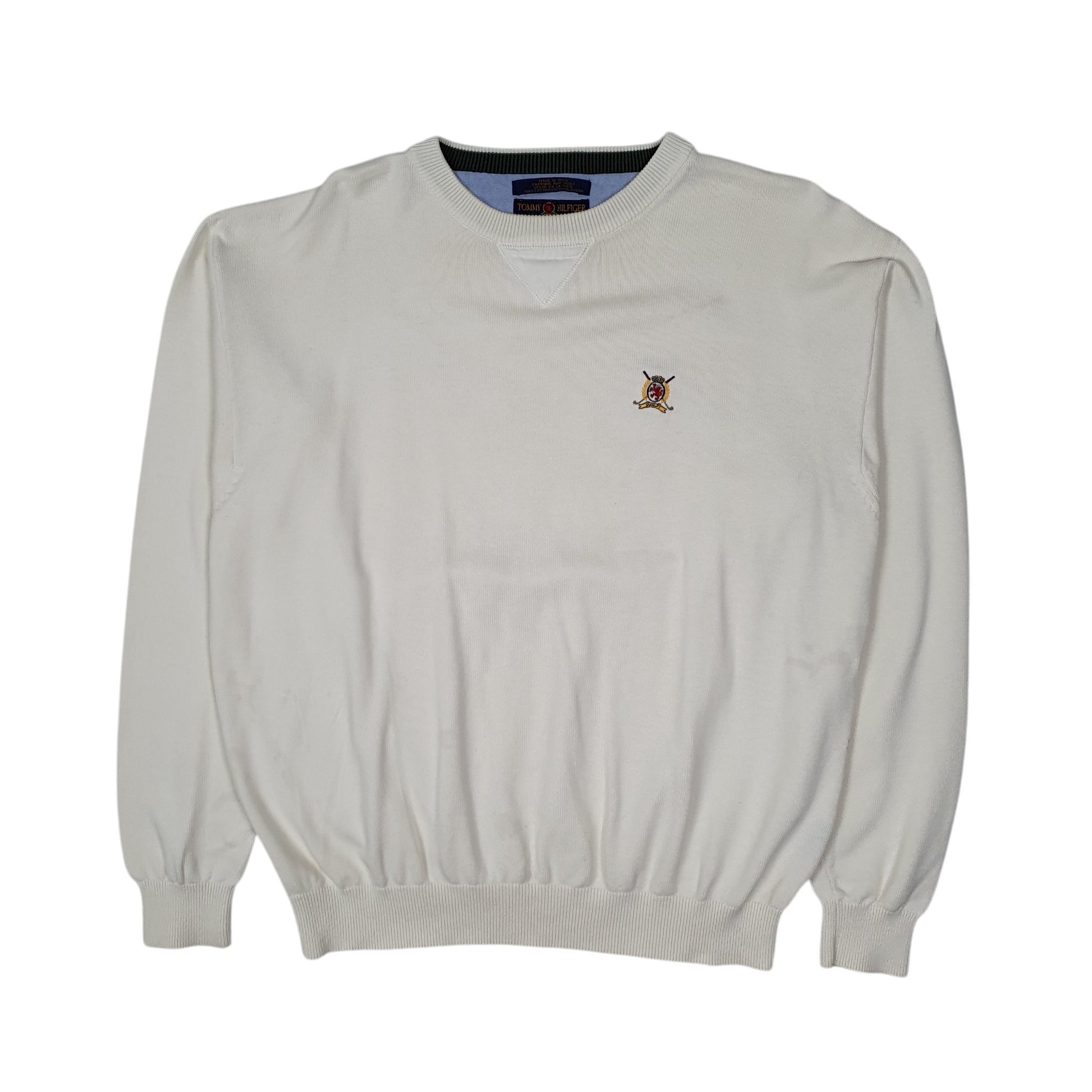 Mens White Tommy Hilfiger Vintage 00s Golf Crewneck Jumper