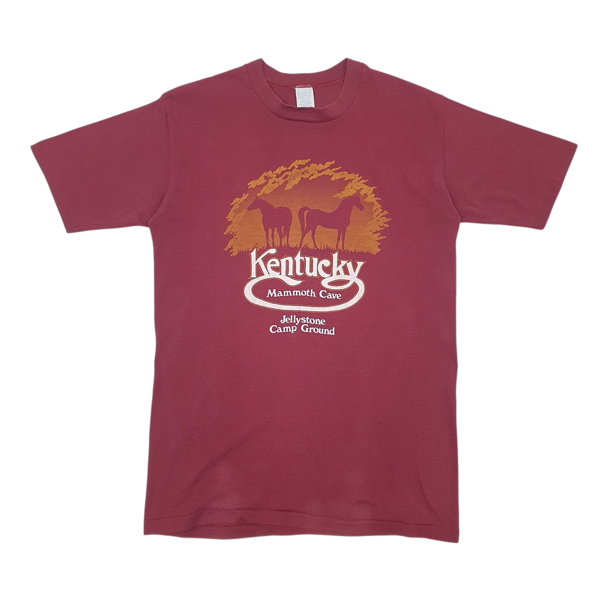 Mens Burgundy Diamond Single Stitch Vintage 80s Short Sleeve T Shirt