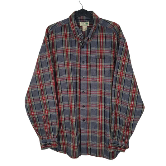Mens Grey L.L.Bean Thick Flannel Plaid Long Sleeve Shirt
