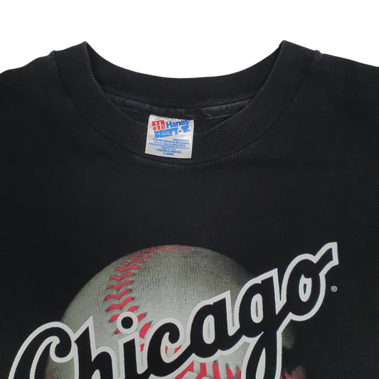 Mens Black Hanes Single Stitch 90s Chicago White Sox  T Shirt