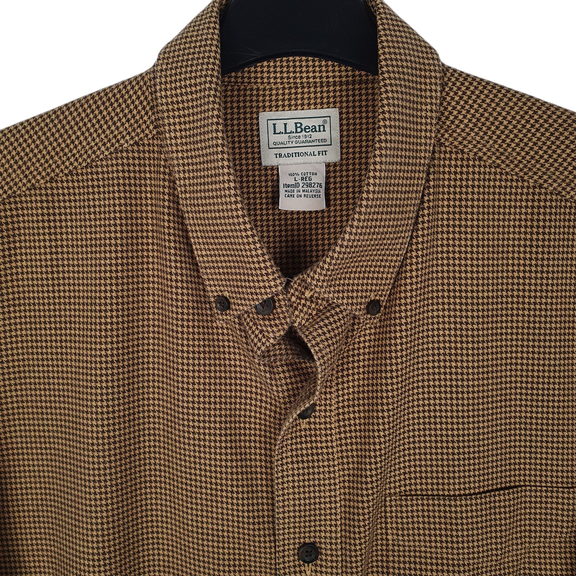 Mens Yellow L.L.Bean Thick Houndstooth  Shirt