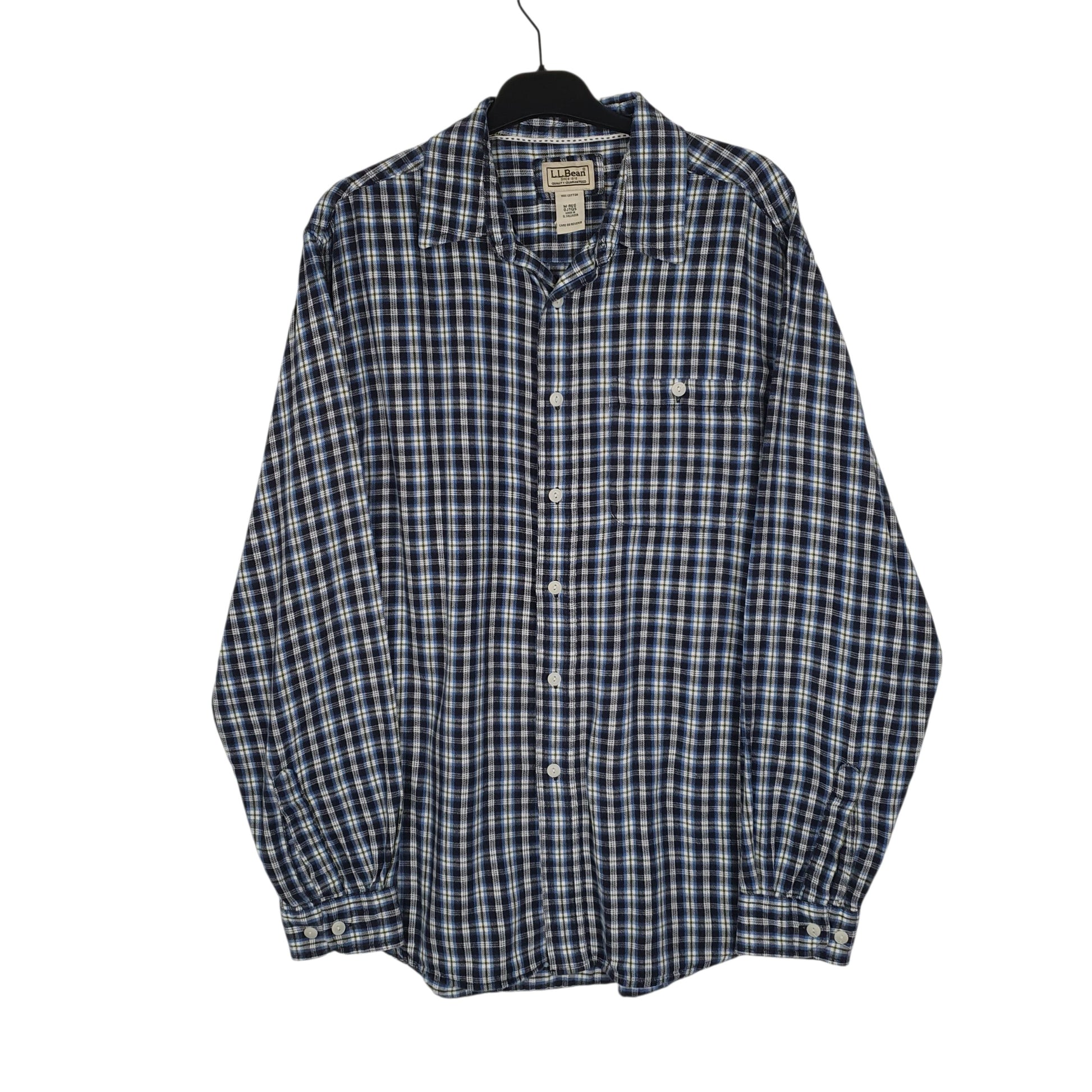 Mens Navy L.L.Bean Thick Flannel Plaid Long Sleeve Shirt