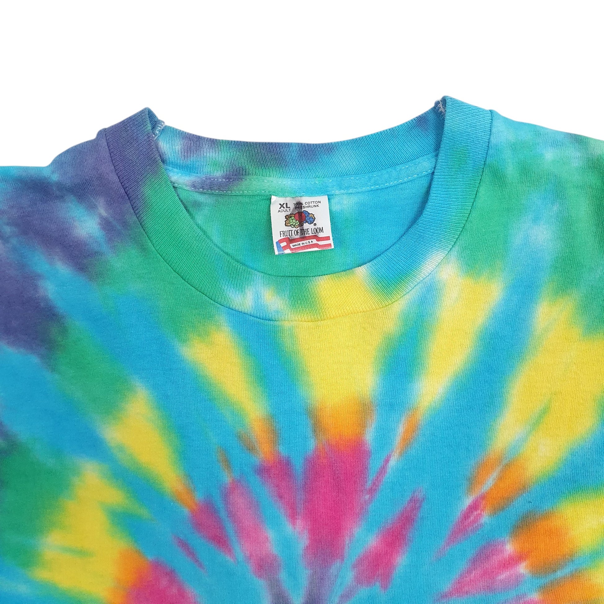 Mens Blue Fruit Of The Loom Single Stitch Vintage 90s Tie Dye  T Shirt