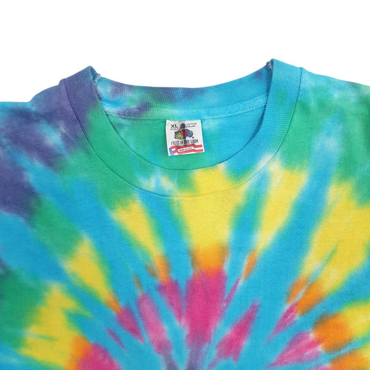Mens Blue Fruit Of The Loom Single Stitch Vintage 90s Tie Dye  T Shirt