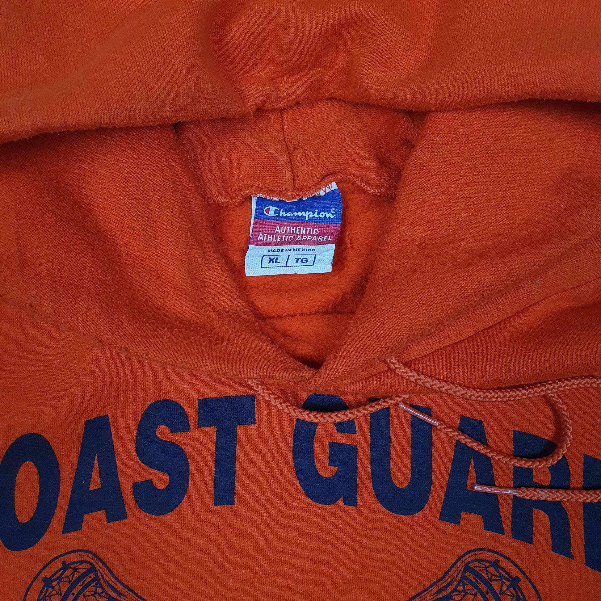 Mens Orange Champion Coast Guard Hoodie Jumper