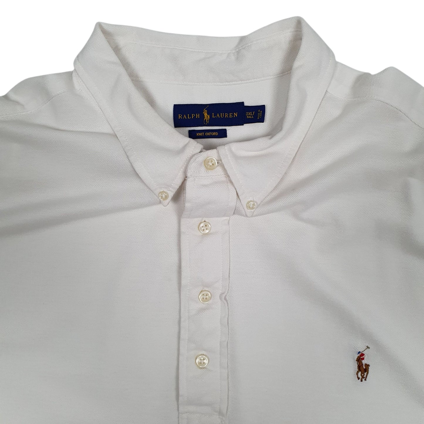Mens White Polo Ralph Lauren Knit Oxford  Polo Shirt