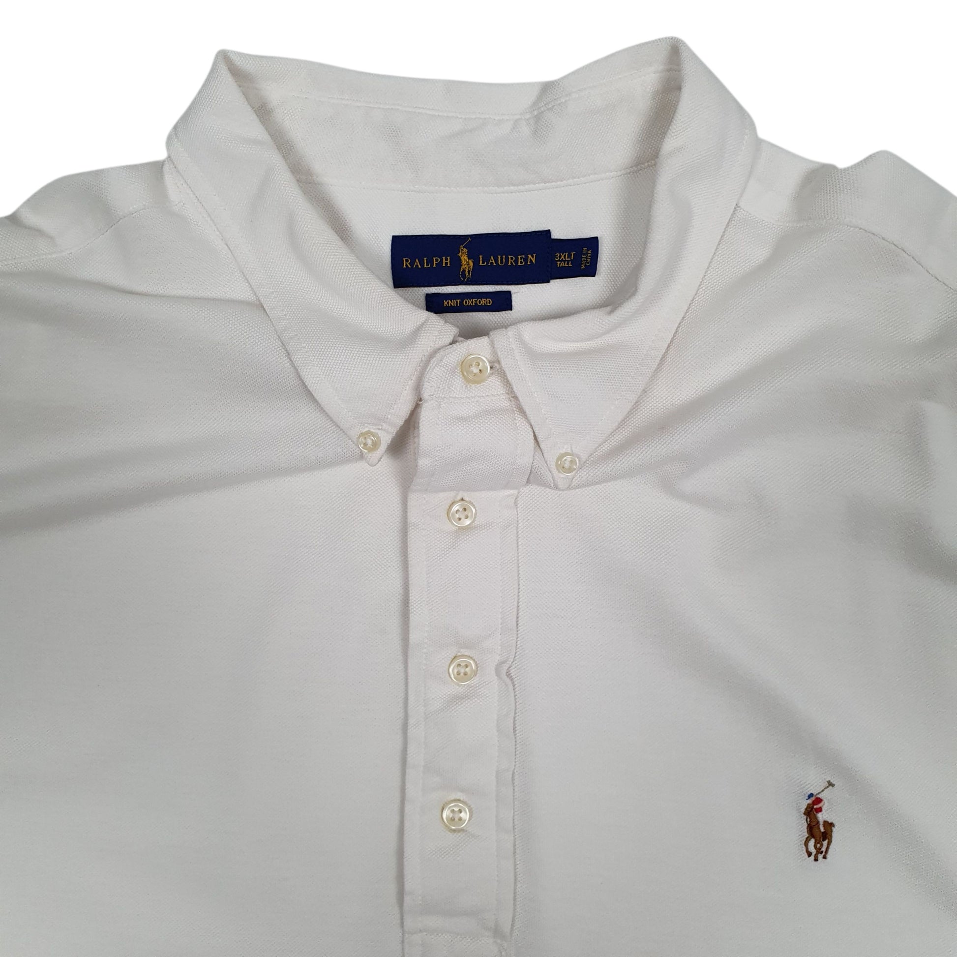 Mens White Polo Ralph Lauren Knit Oxford  Polo Shirt