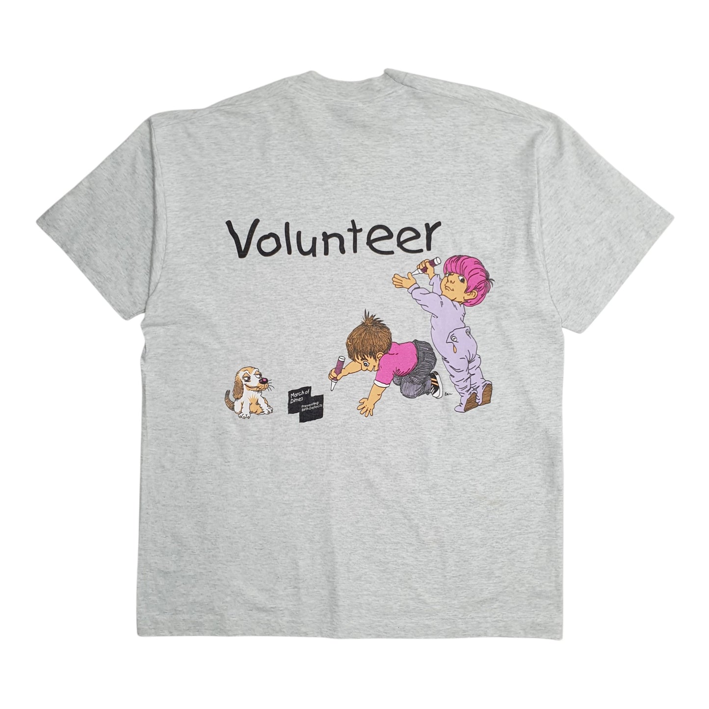 Mens Grey Fruit of the Loom Single Stitch Vintage 90s March of Dimes  T Shirt