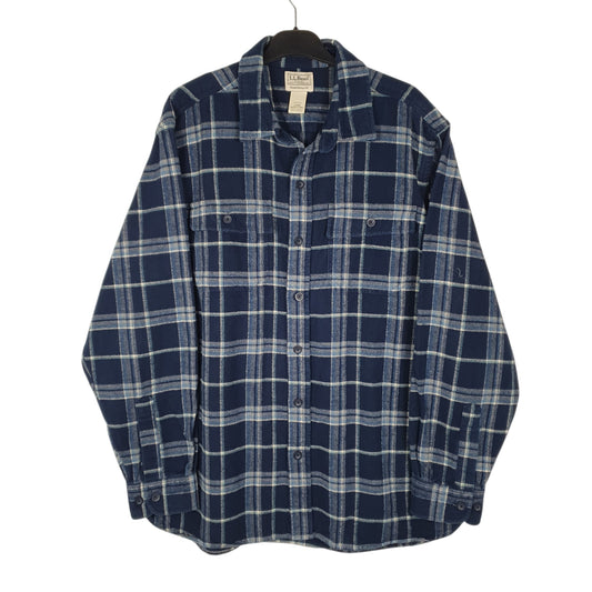 Mens Navy L.L.Bean Chamois Plaid Long Sleeve Shirt