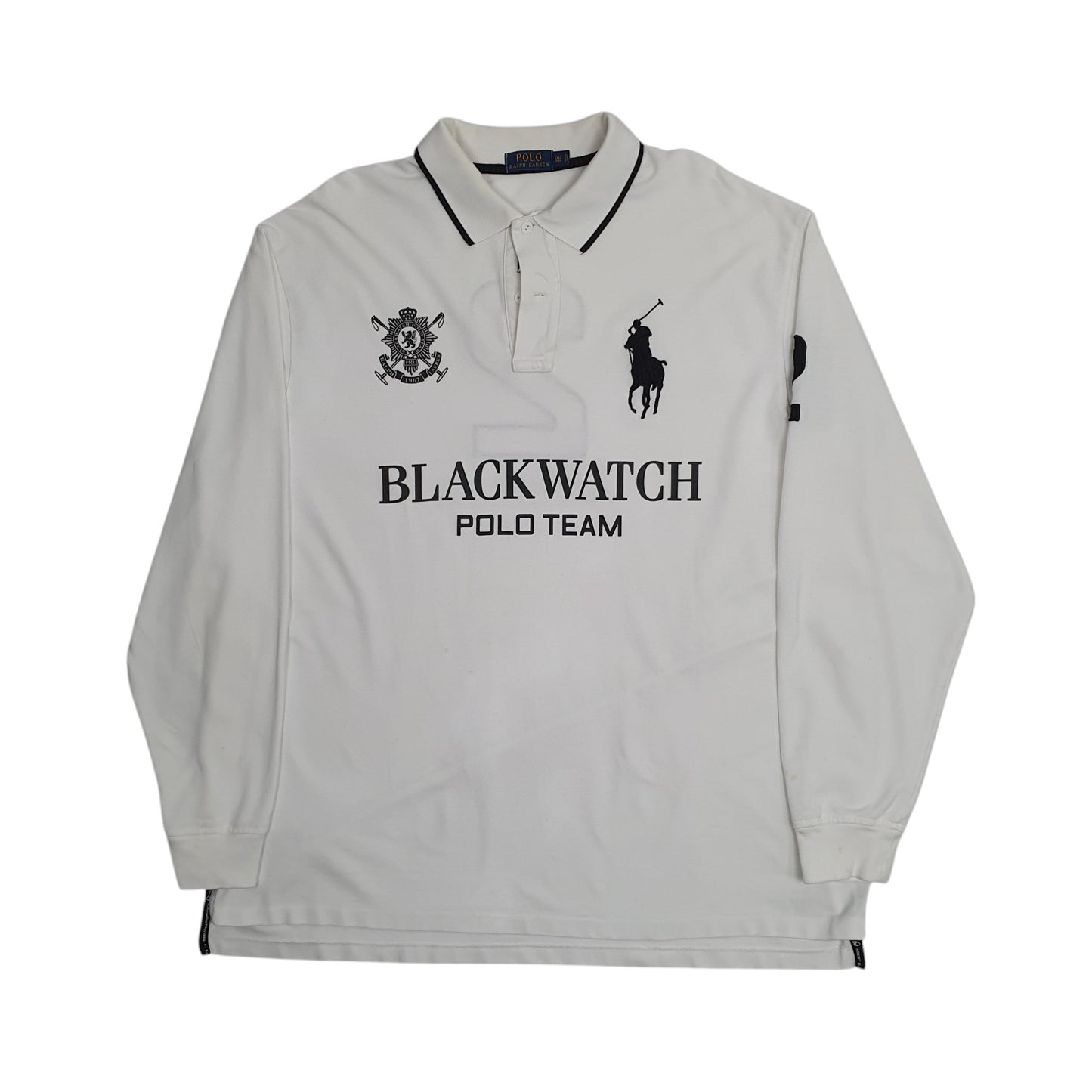 Mens White Polo Ralph Lauren Blackwater Polo Team Long Sleeve Polo Shirt