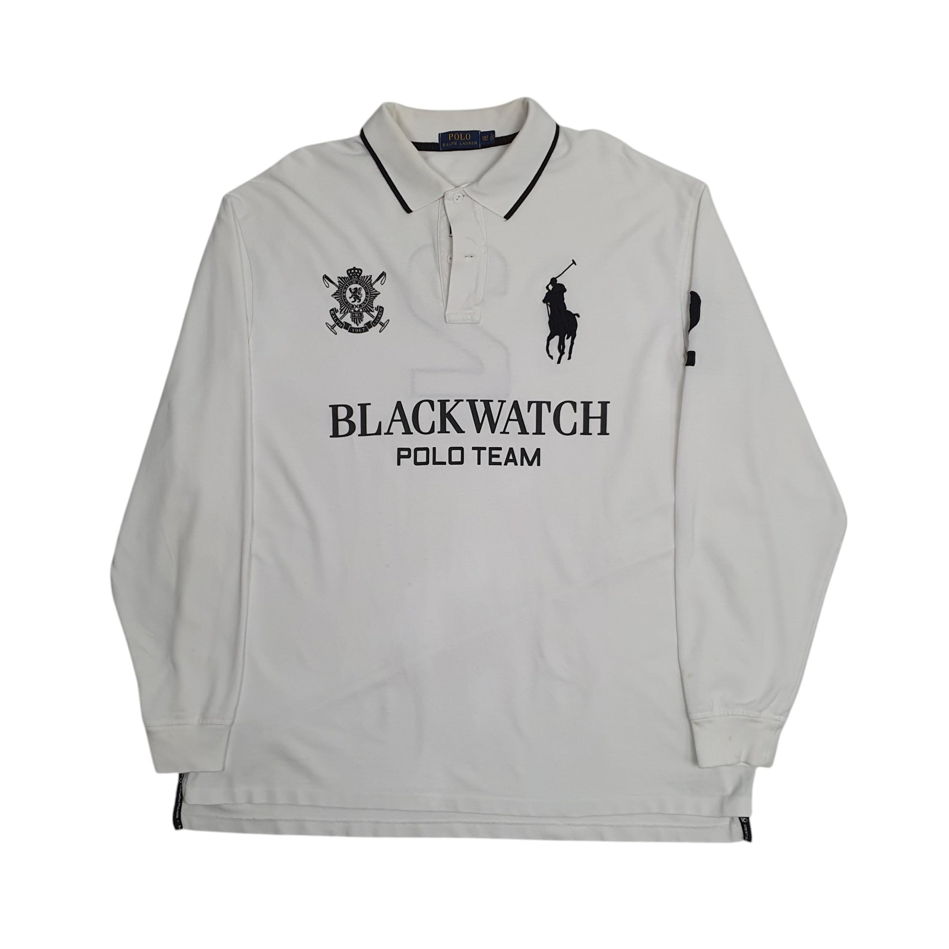 Mens White Polo Ralph Lauren Blackwater Polo Team Long Sleeve Polo Shirt