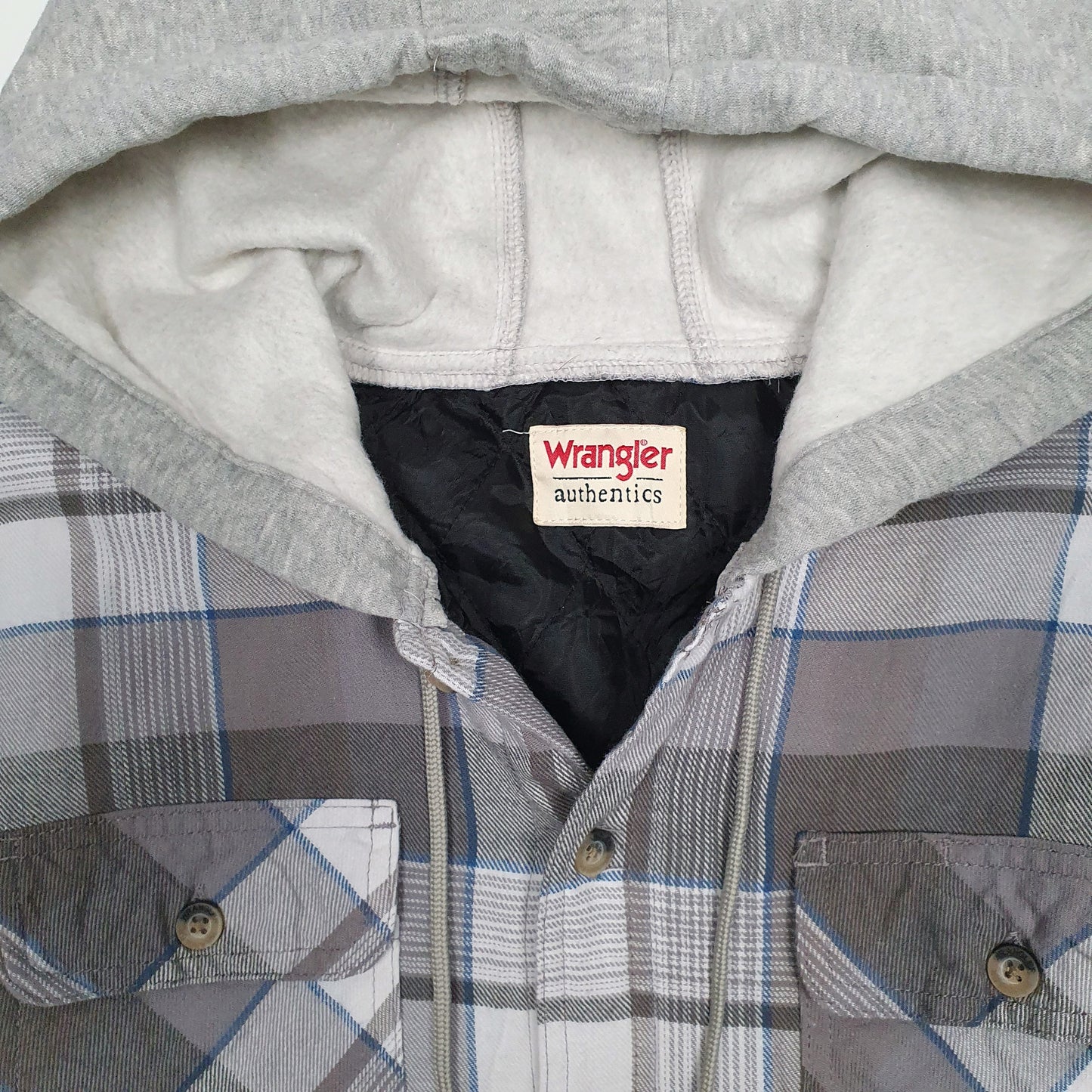 Mens Grey Wrangler Plaid Overshirt Hoodie  Coat