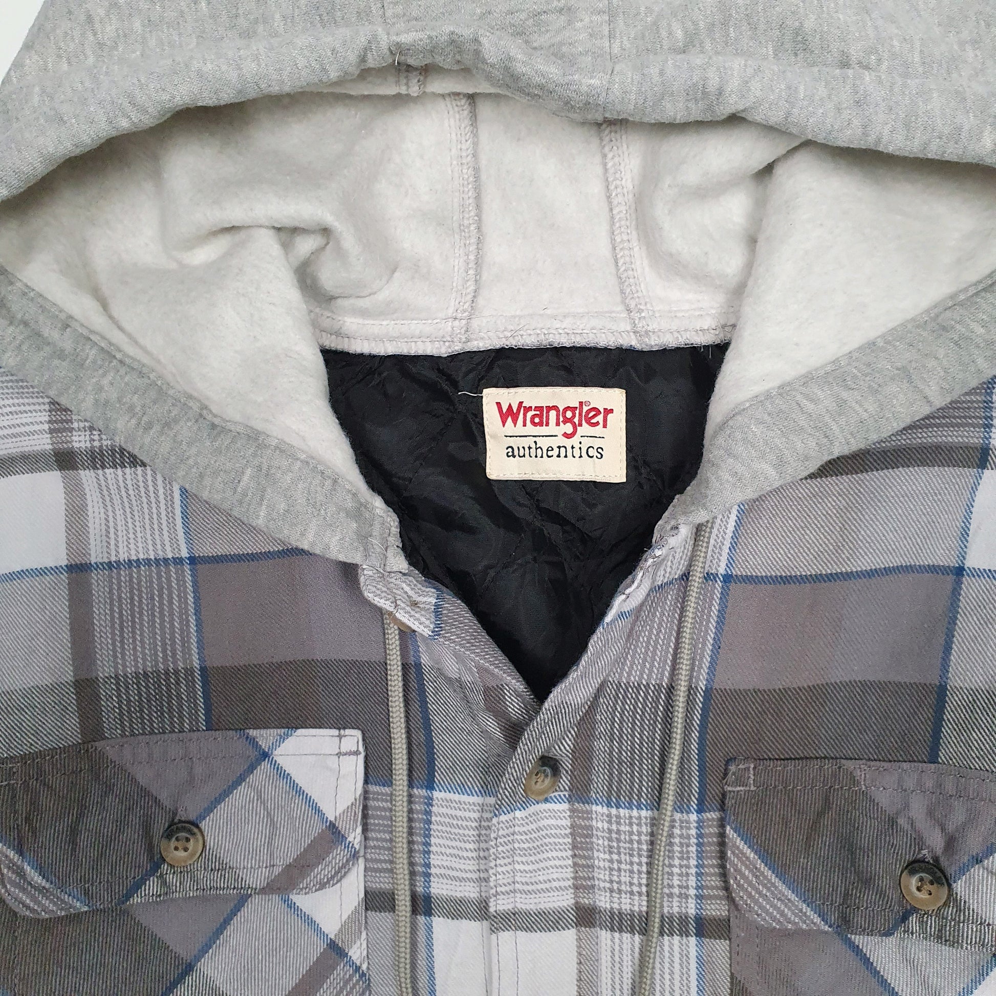 Mens Grey Wrangler Plaid Overshirt Hoodie  Coat