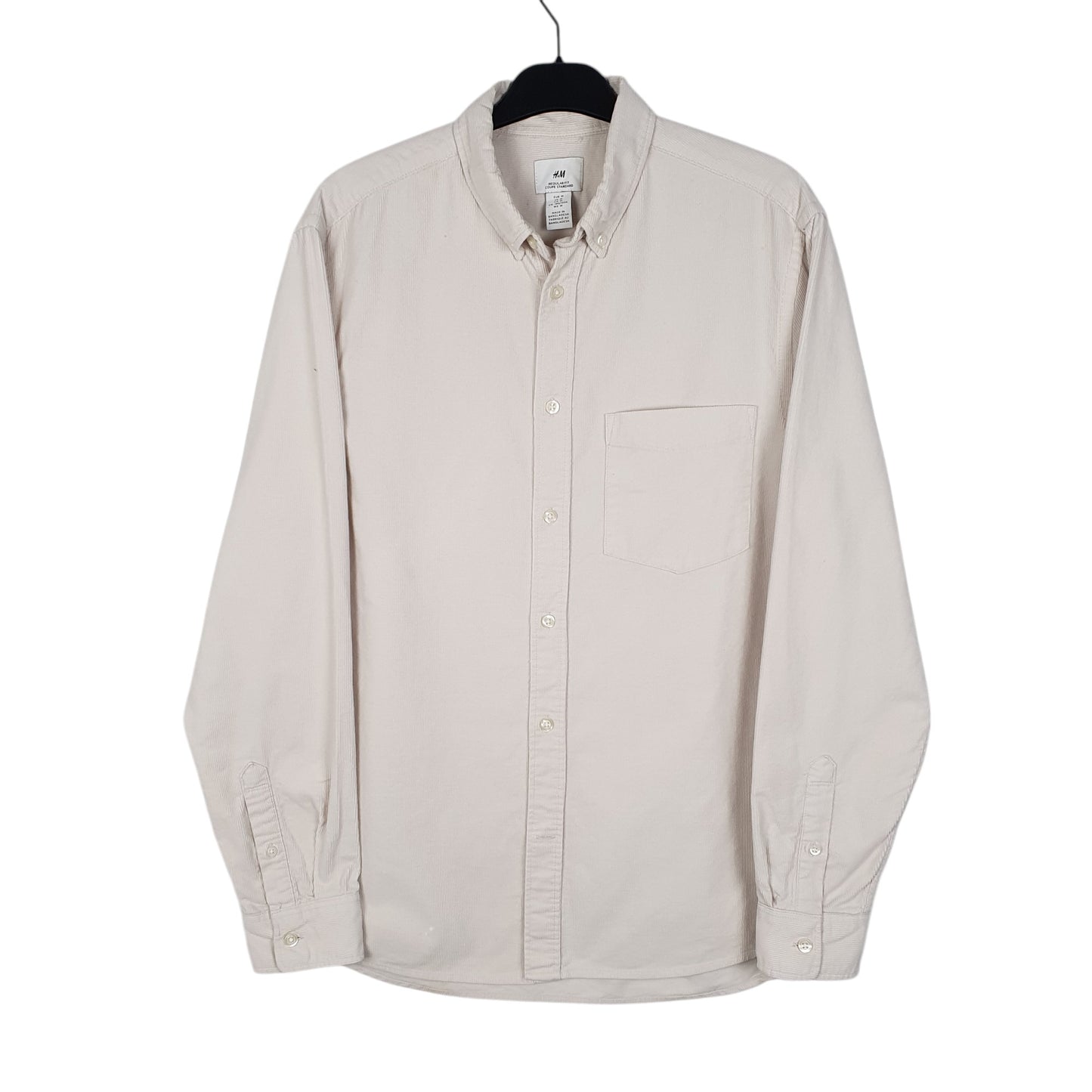Mens Cream H&M Corduroy Long Sleeve Shirt