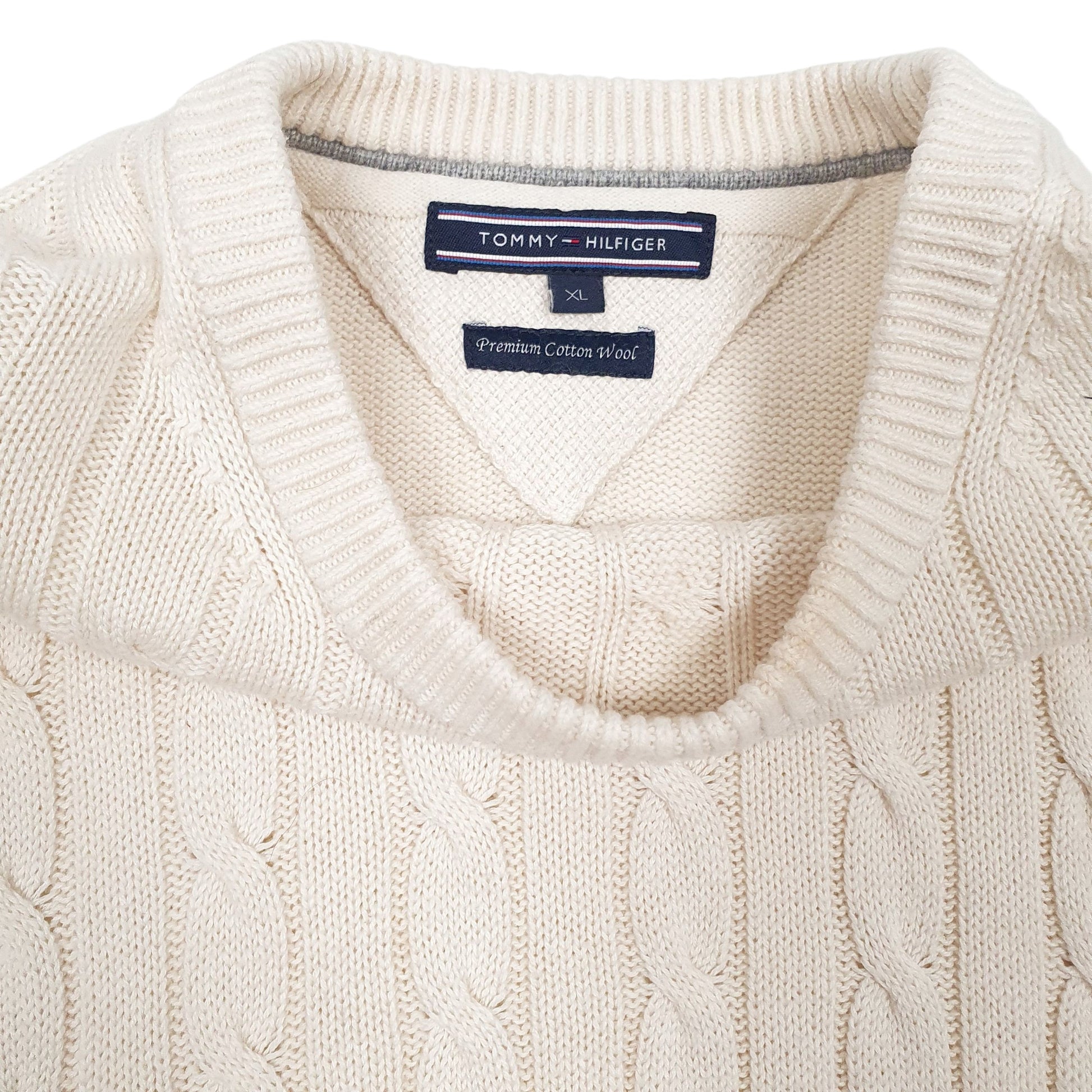 Mens Cream Tommy Hilfiger Cable Knit Crewneck Jumper
