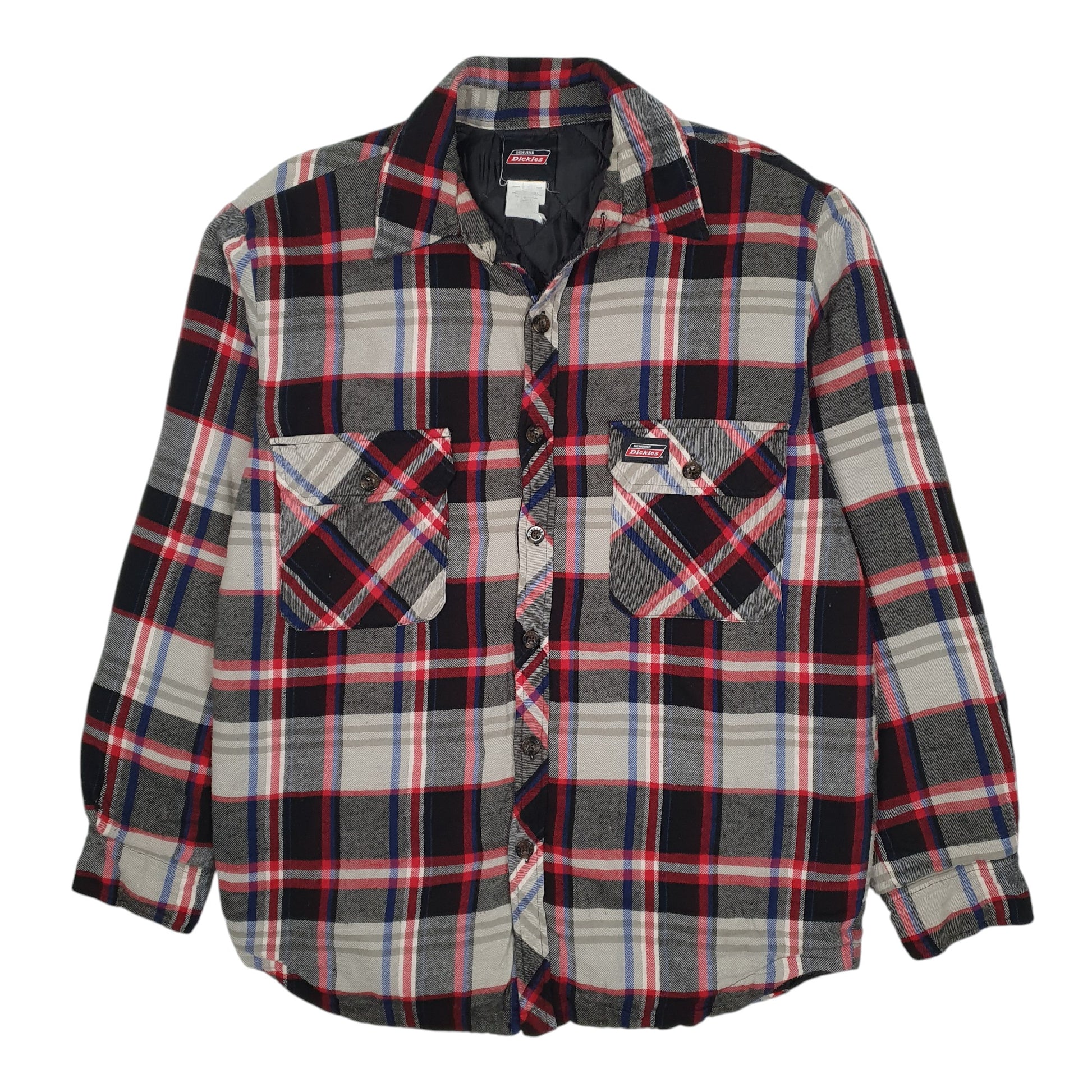 Mens Grey Dickies Workwear Plaid Crewneck Coat