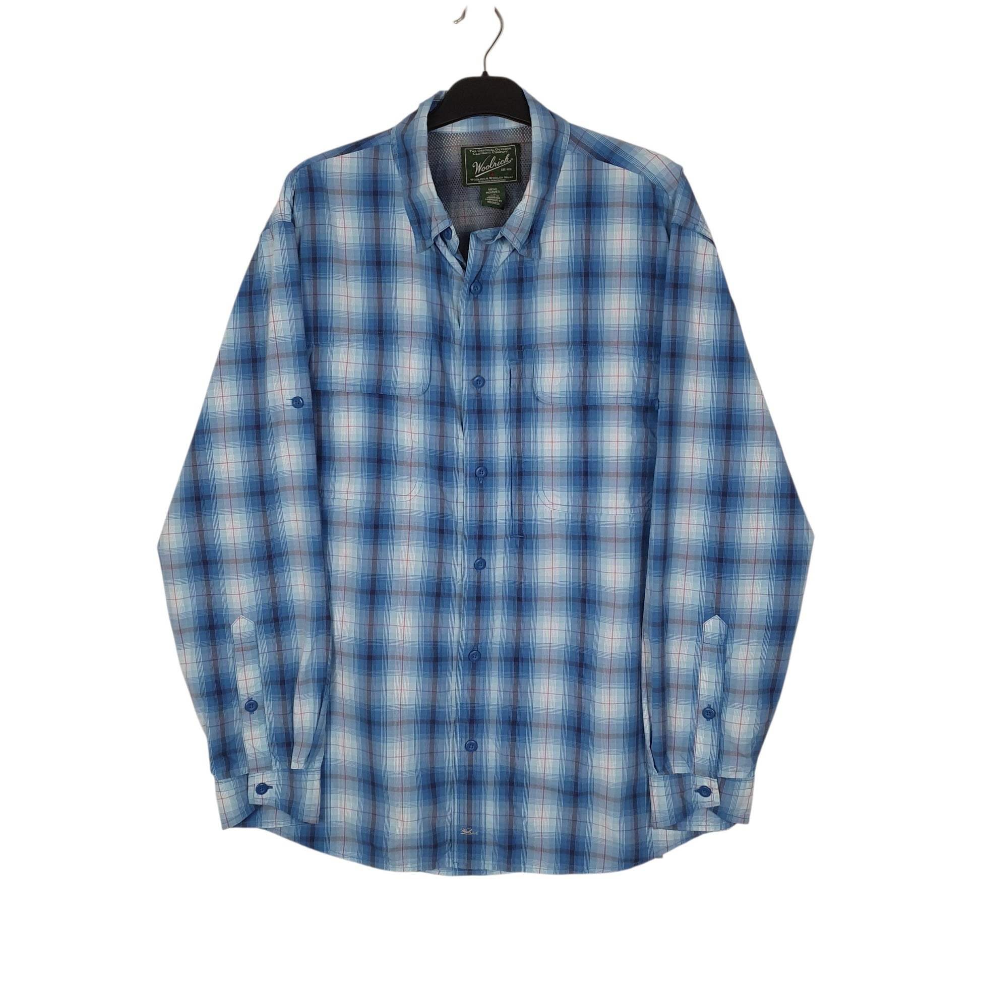 Mens Blue Woolrich Hiking Walking Long Sleeve Shirt