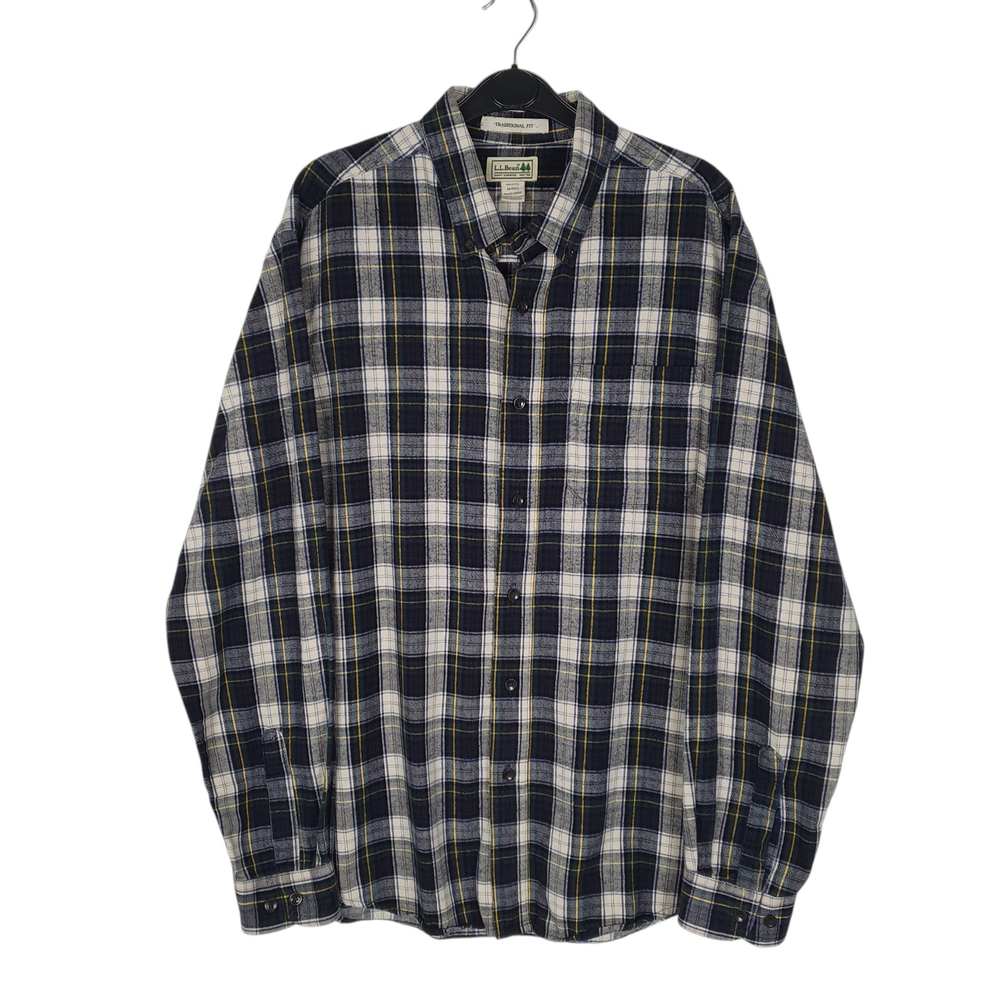 Mens Navy L.L.Bean Thick Flannel Plaid Long Sleeve Shirt