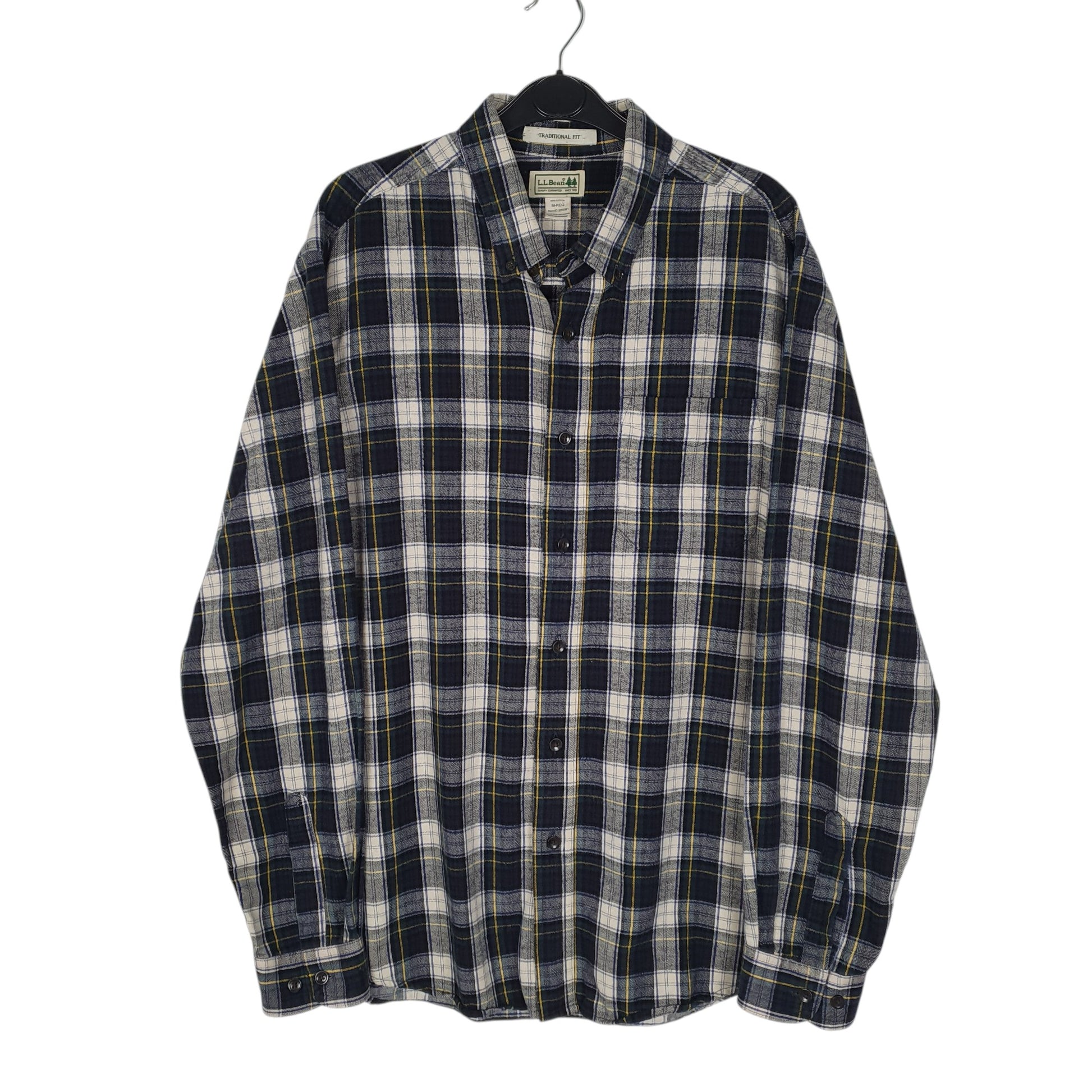 Mens Navy L.L.Bean Thick Flannel Plaid Long Sleeve Shirt