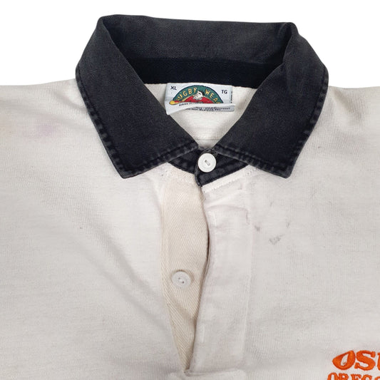 Mens White Barbarian Rugby OSU Crewneck Polo Shirt