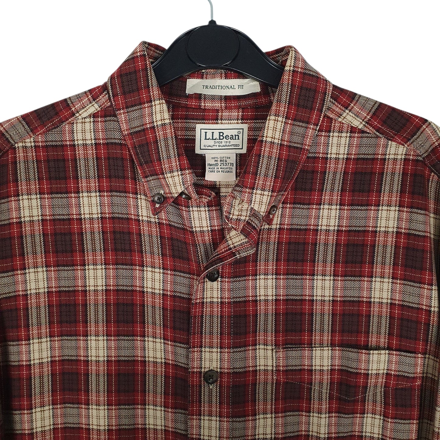 Mens Red L.L.Bean Scotch Plaid Canvas  Shirt