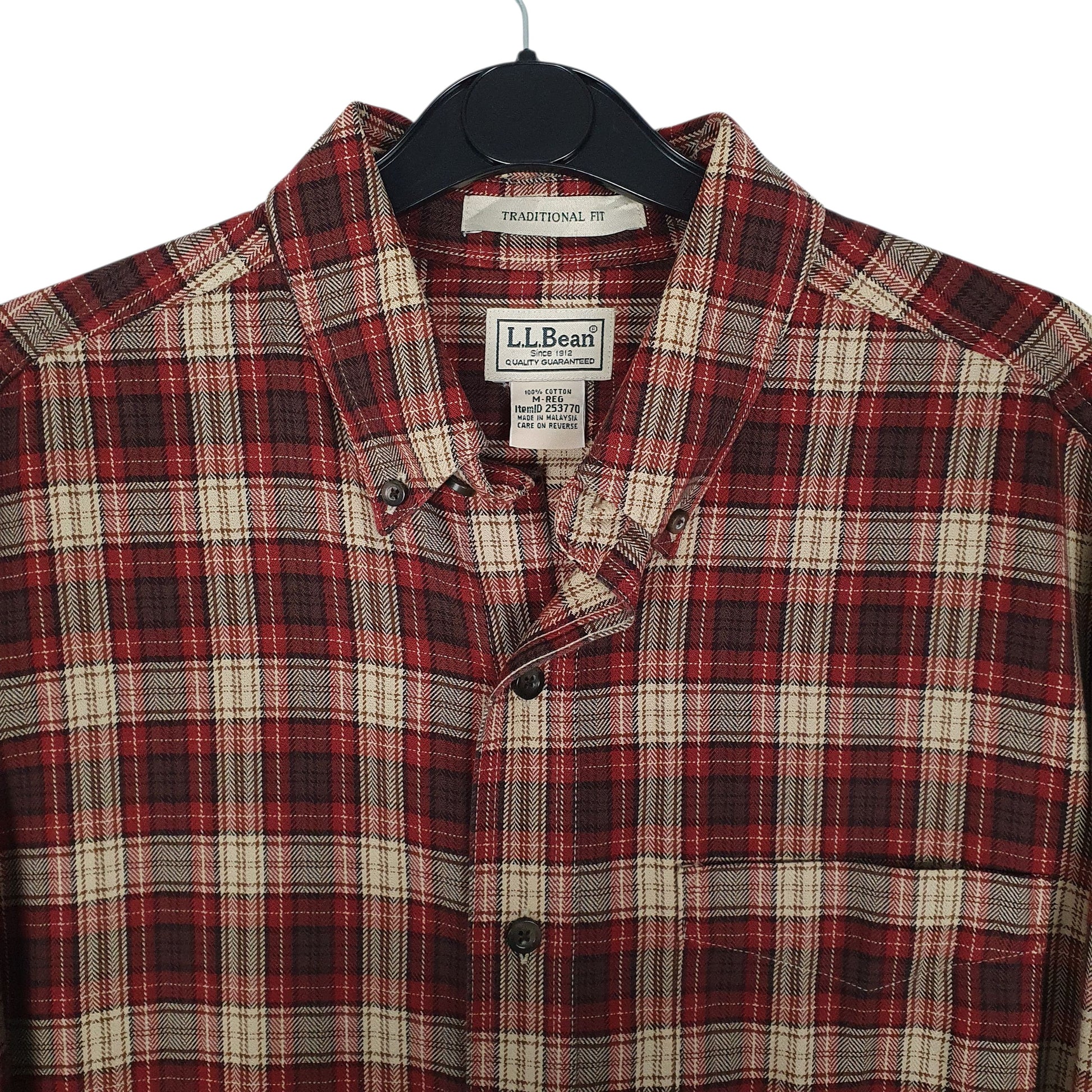 Mens Red L.L.Bean Scotch Plaid Canvas  Shirt